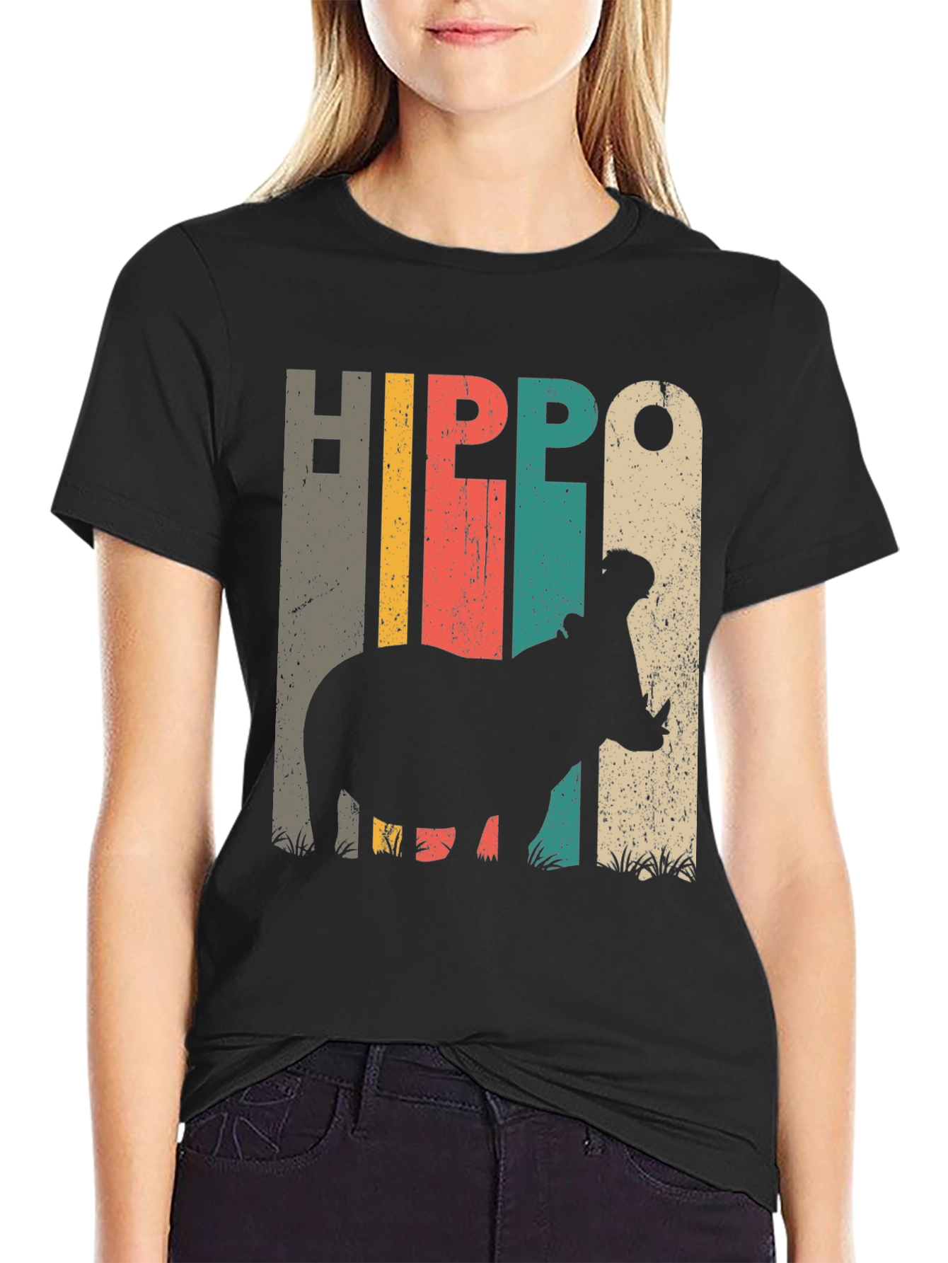 Black Vintage Hippo Graphic Tee view 2