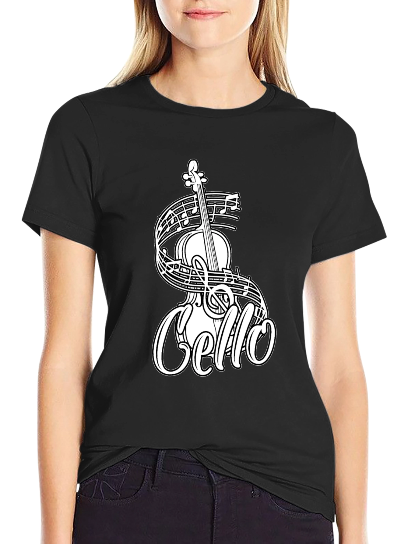 Black Cello Music T-Shirt - Musician Tee view 2