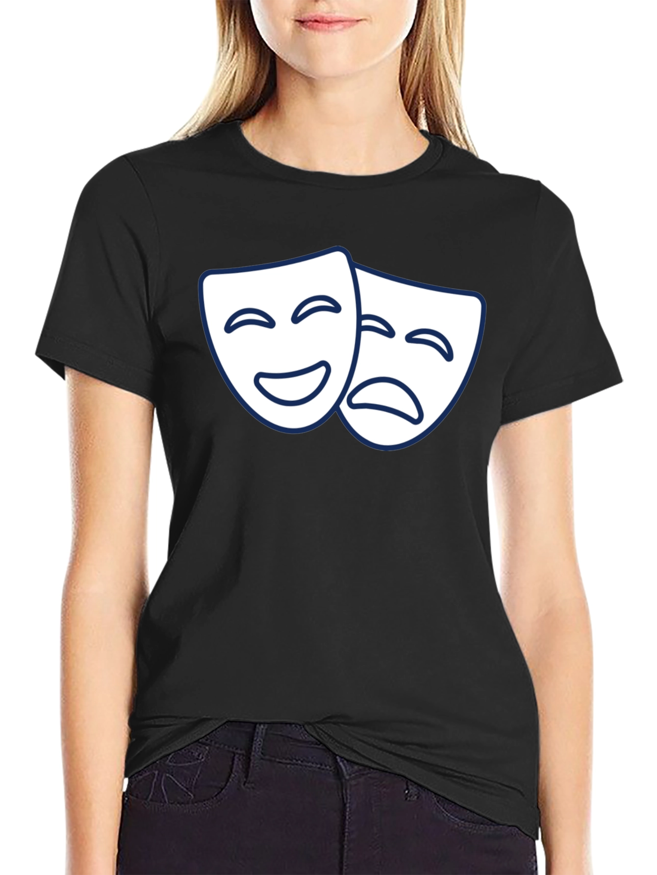 Black Comedy Tragedy Masks Graphic T-Shirt - Black view 2
