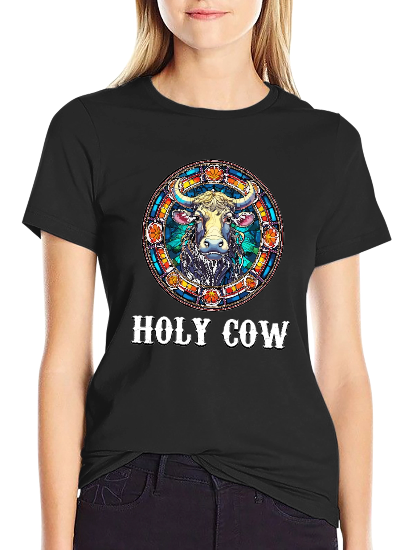 Black Holy Cow Graphic Tee - Funny Animal T-Shirt view 2