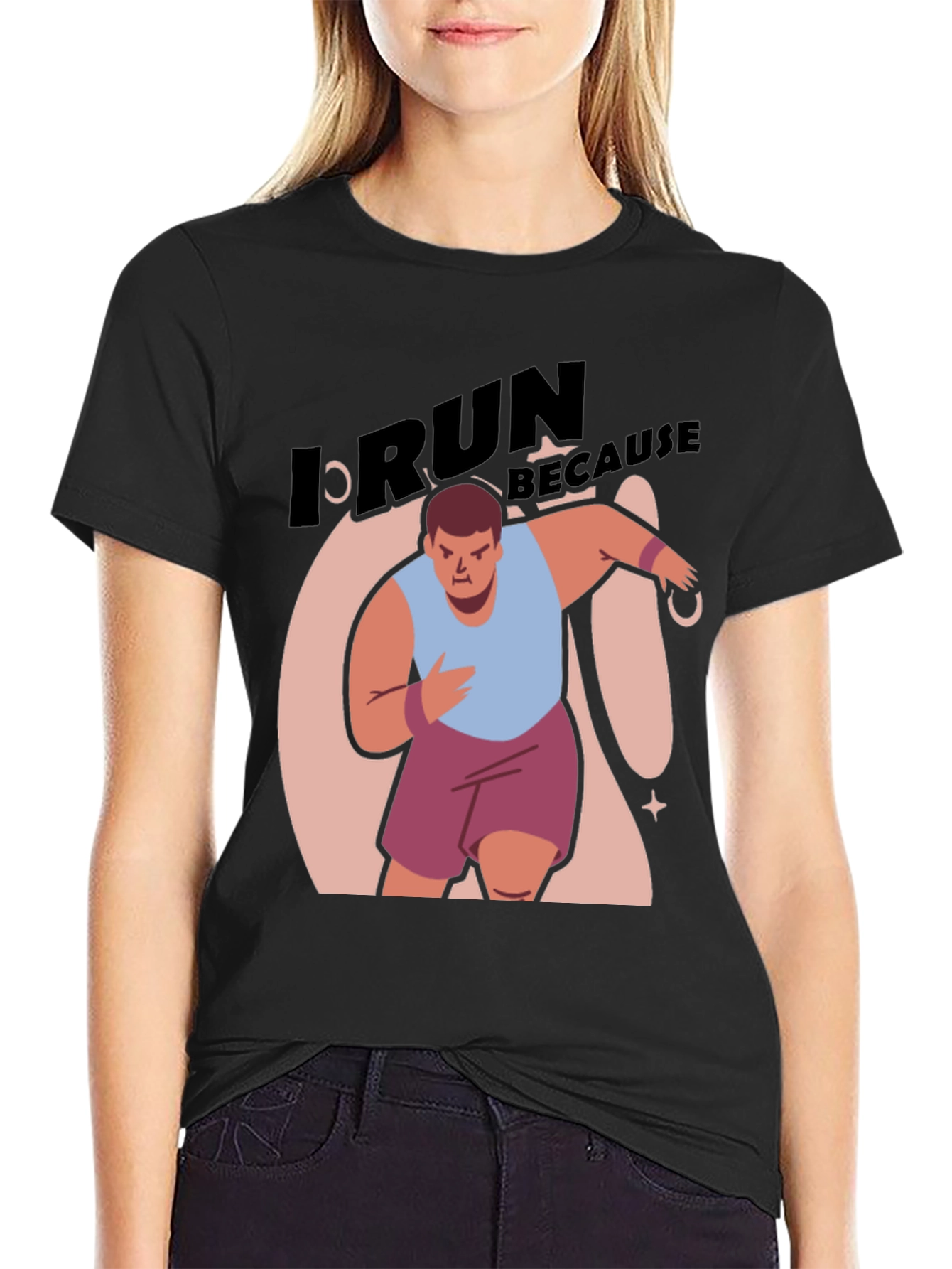Black I Run Because Funny Graphic T-Shirt view 2