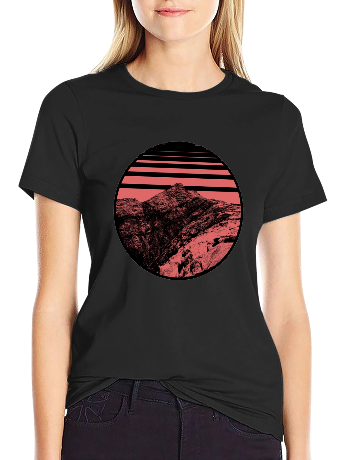 Retro Mountainscape Graphic Tee - Black Cotton Blend - 2