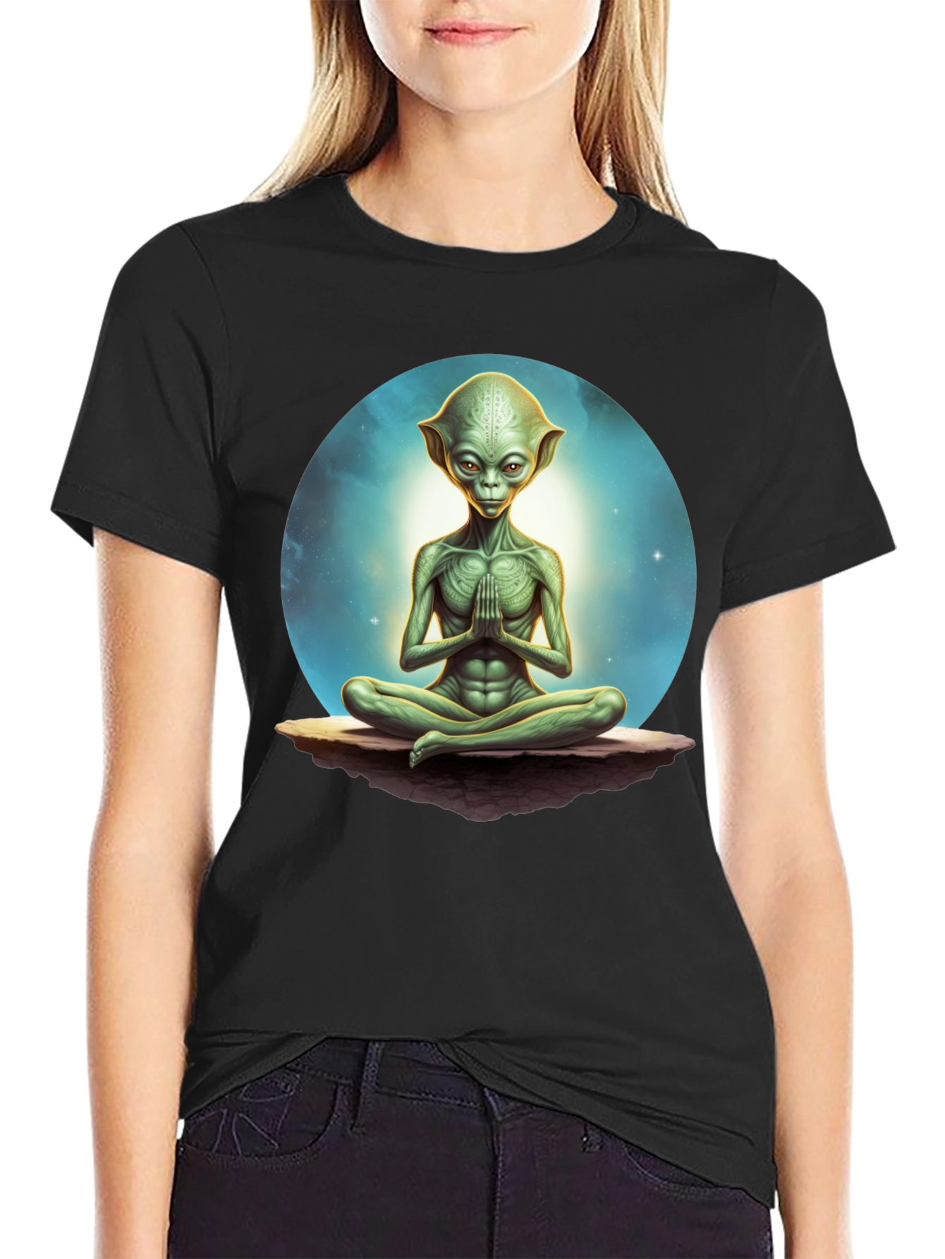 Black Meditating Alien Graphic Tee - Black view 2