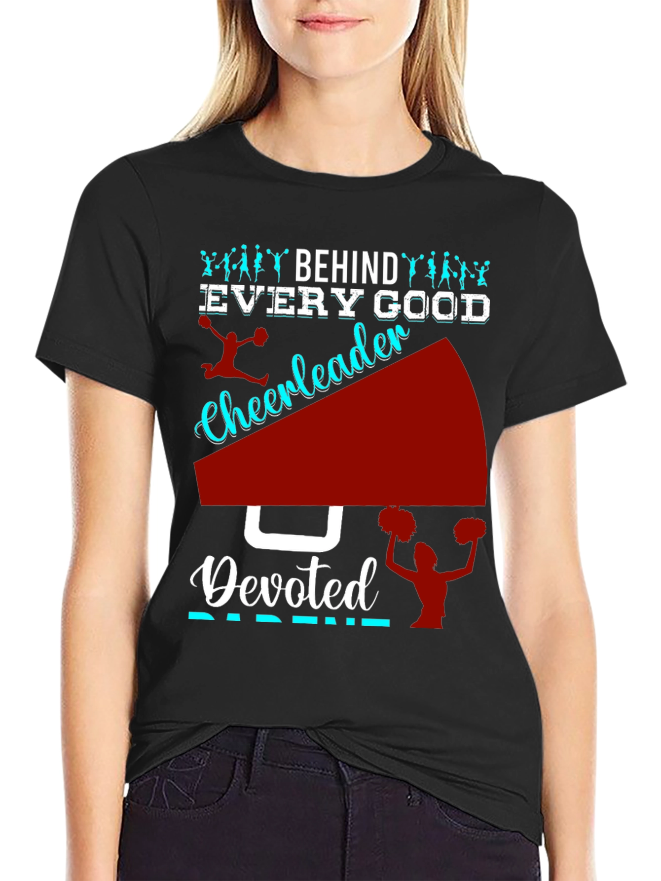 Black Devoted Cheerleader Parent T-Shirt view 2