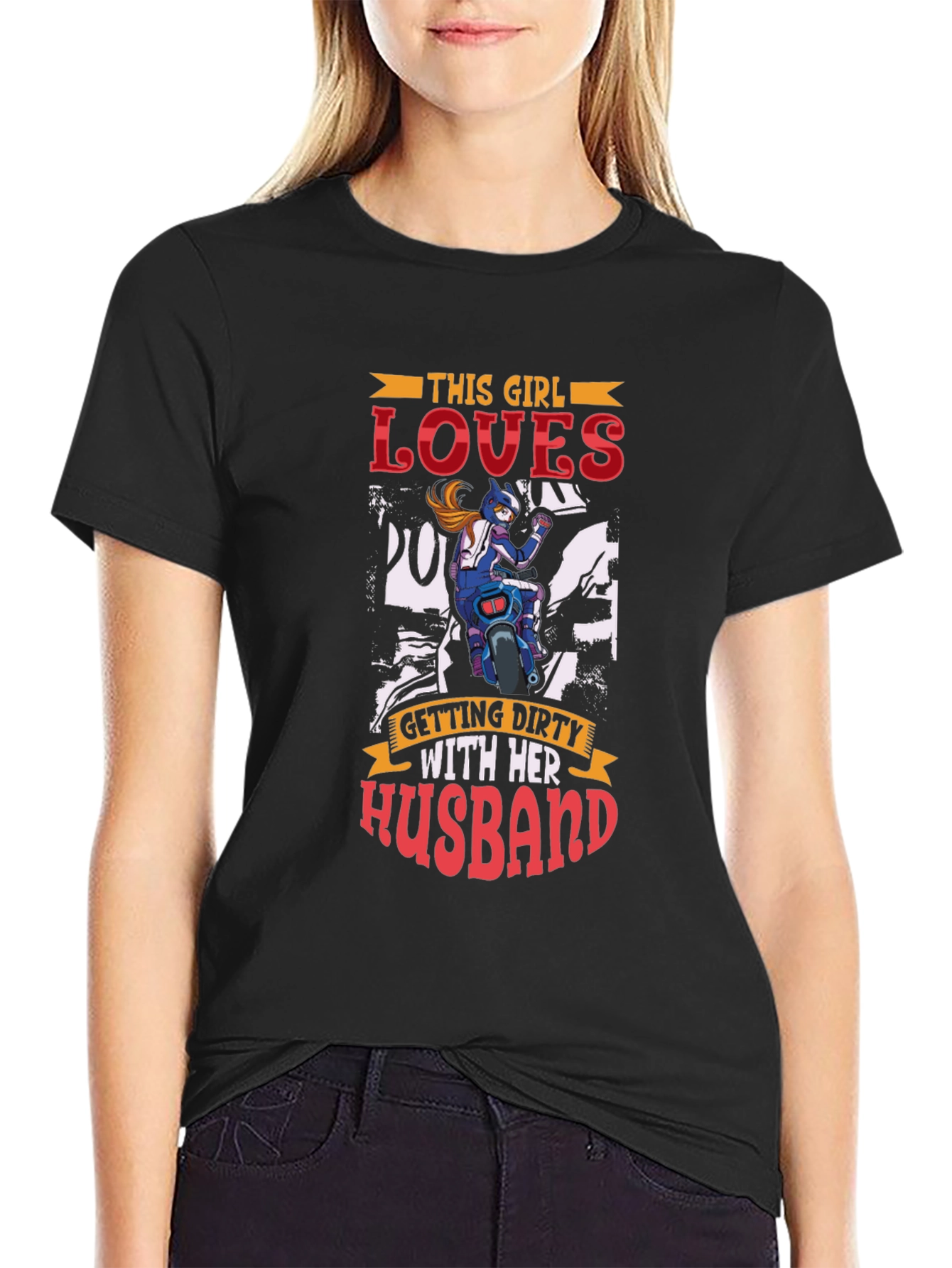 Black Motorcycle Loving Girl's T-Shirt view 2