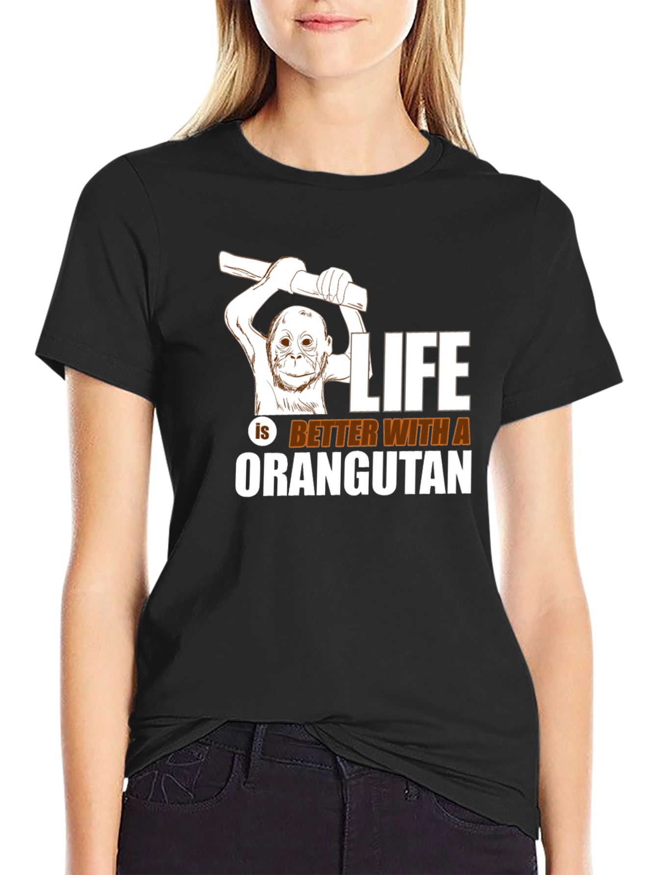 Black Orangutan Graphic Tee - Life is Better T-Shirt view 2