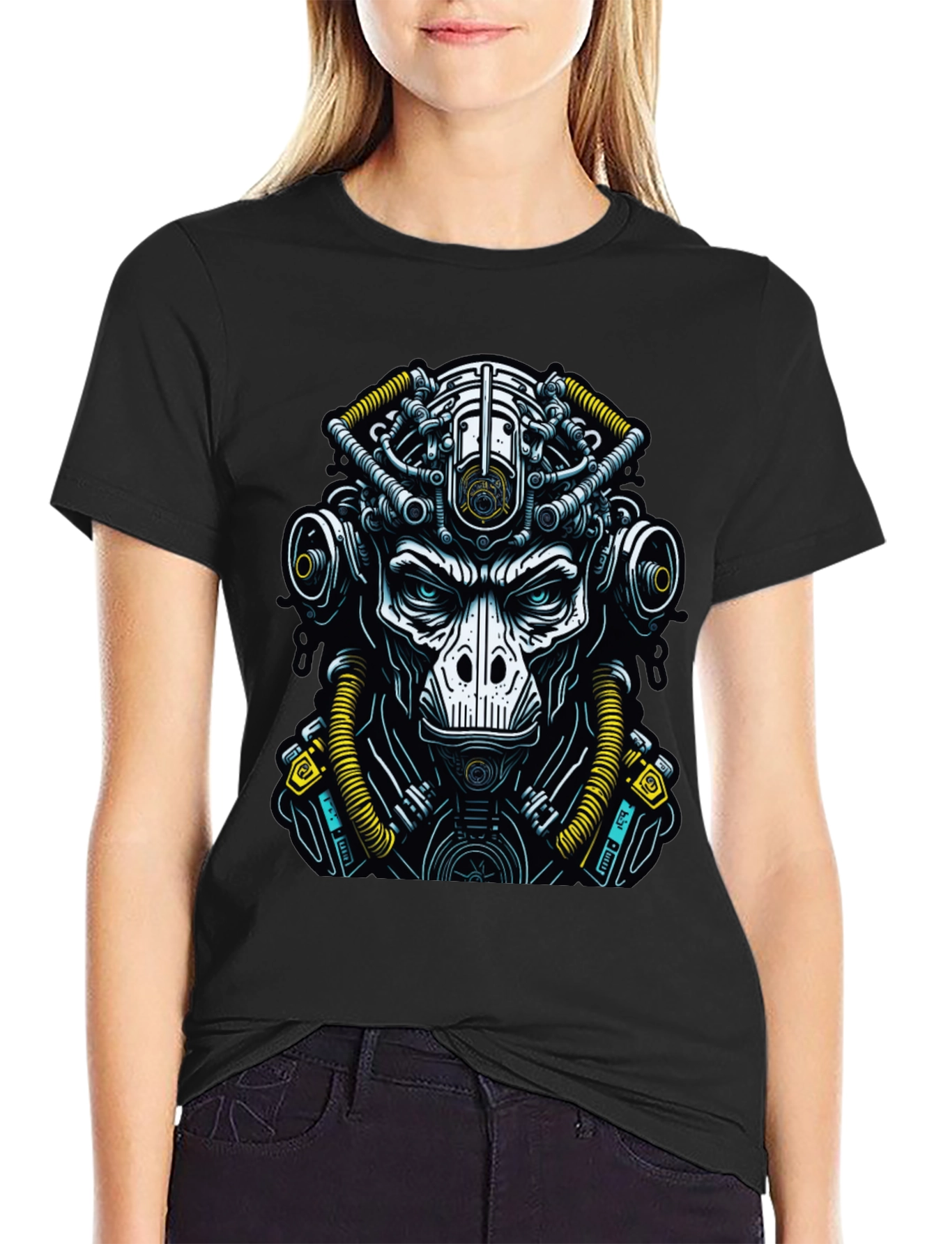 Black Cyberpunk Ape T-Shirt - Unique Graphic Tee view 2