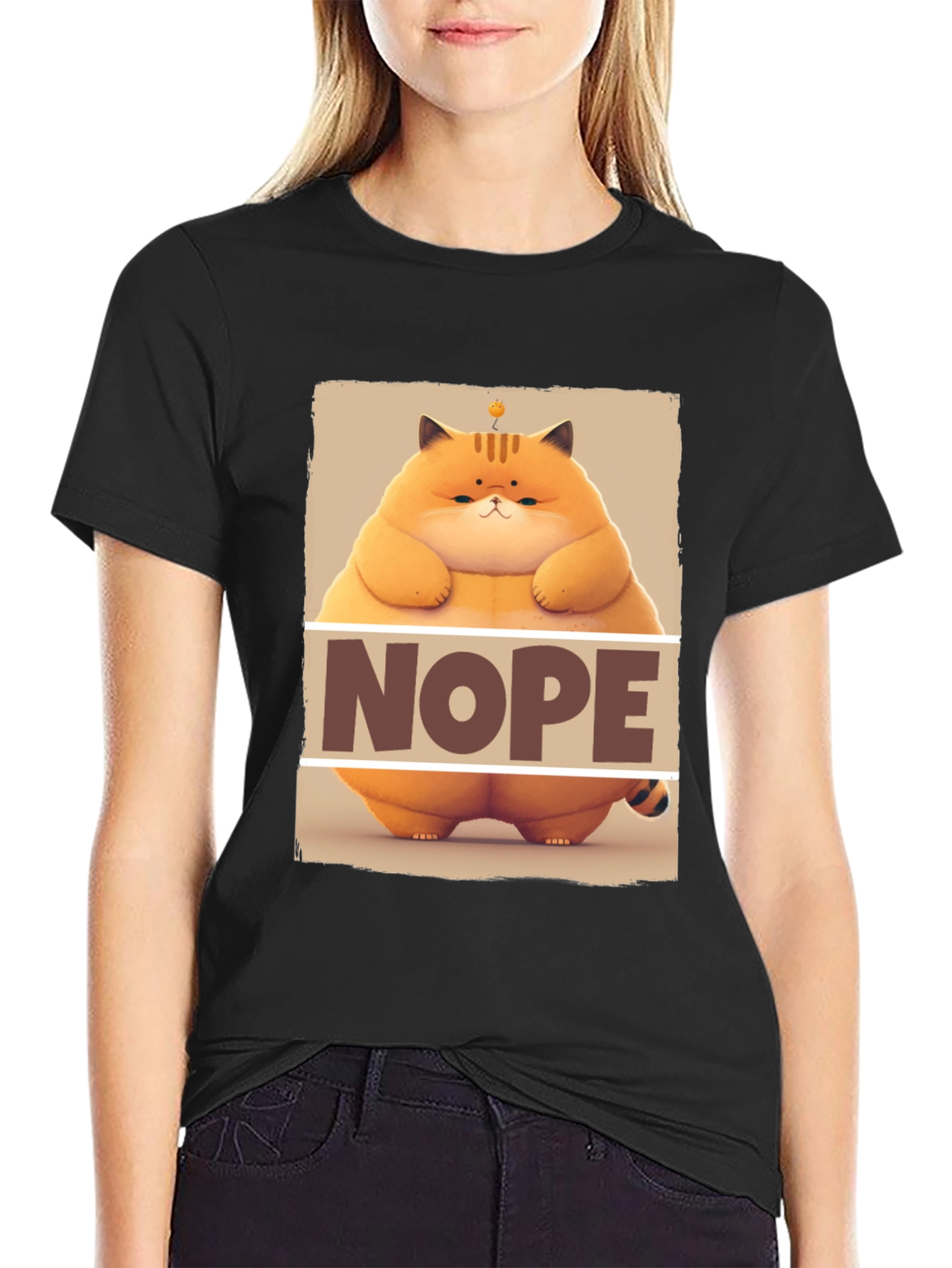 Black Nope Cat T-Shirt - Funny Graphic Tee for Cat Lovers view 2