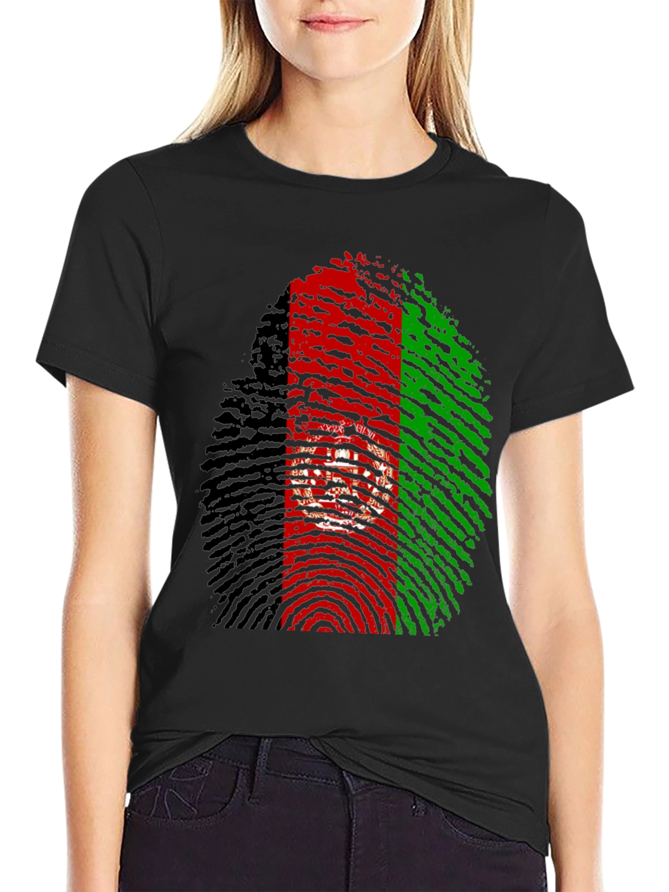 Black Afghanistan Flag Fingerprint T-Shirt view 2