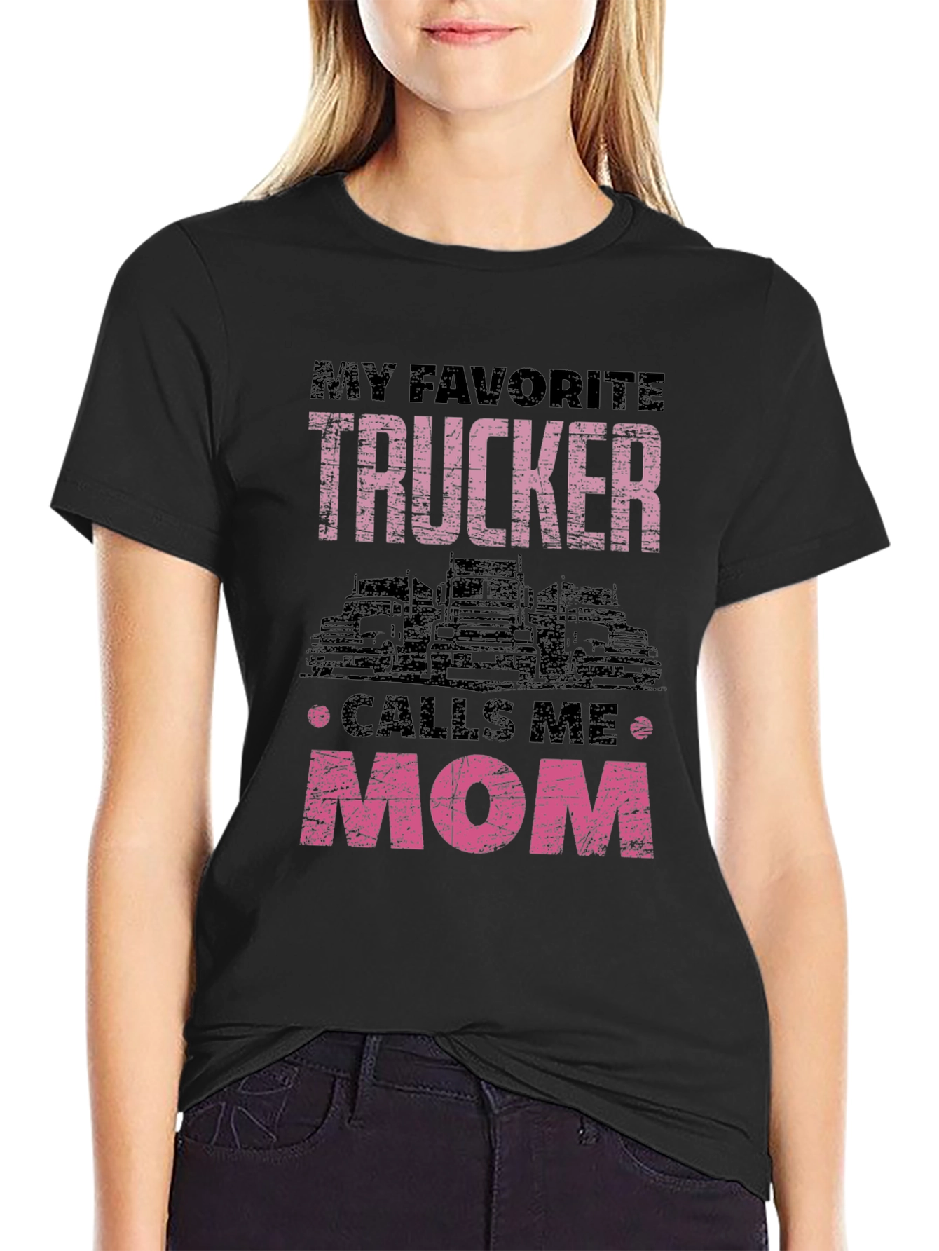 Black My Favorite Trucker Calls Me Mom T-Shirt view 2