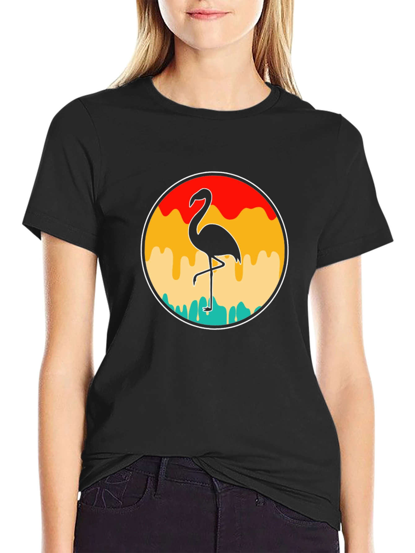 Black Retro Flamingo T-Shirt - Tropical Vibes view 2
