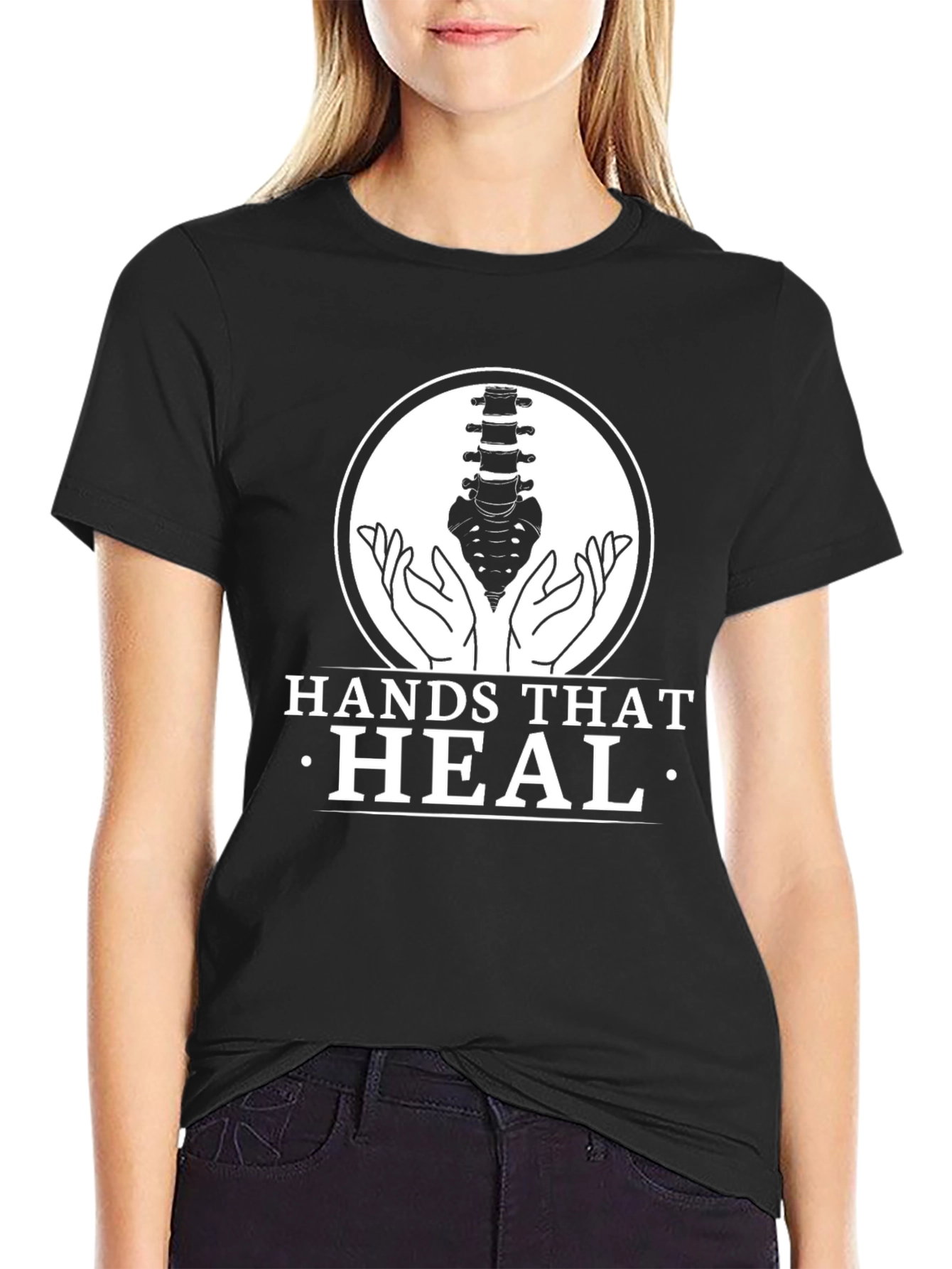 Black Chiropractor Hands That Heal Graphic Tee view 2