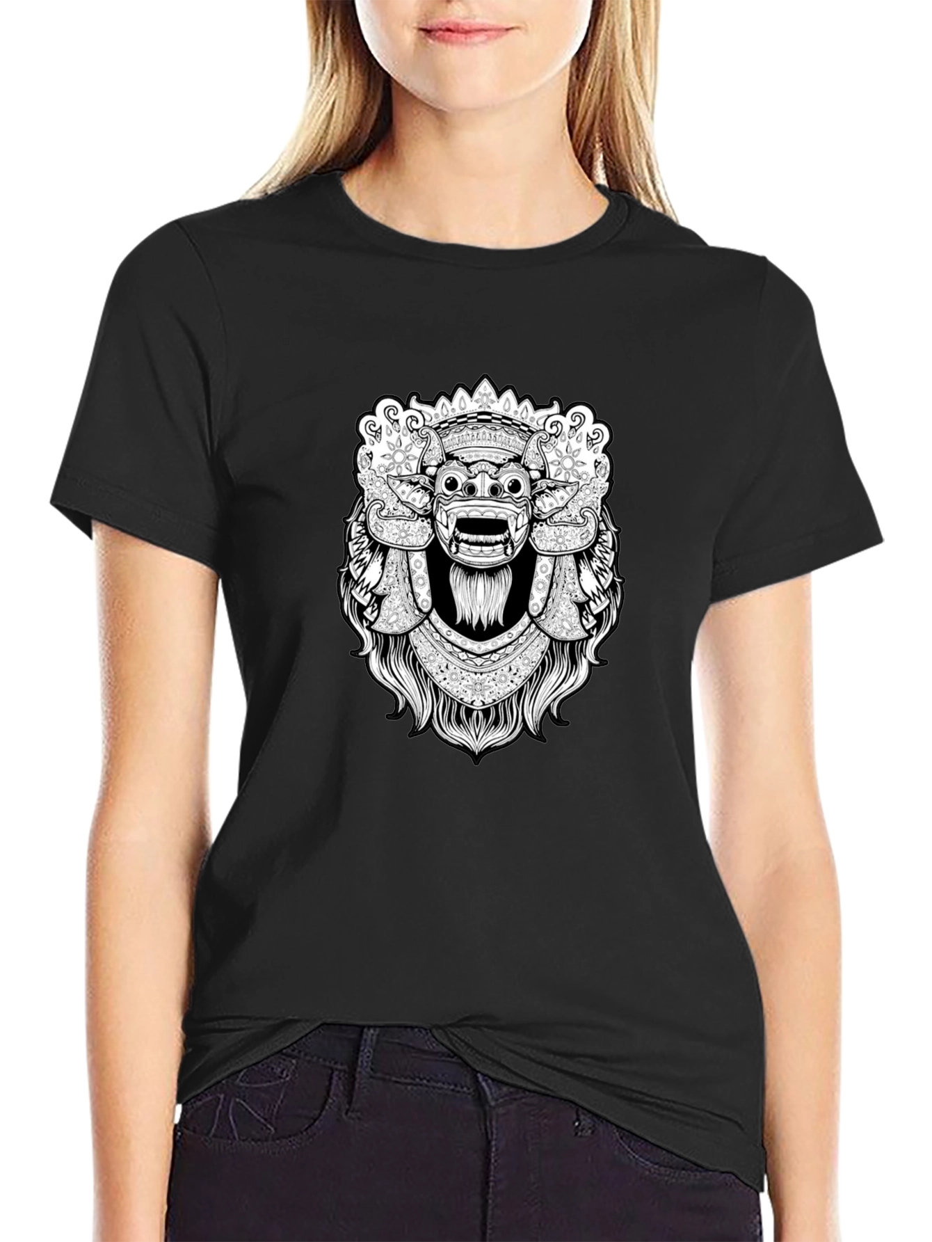 Black Black Graphic Tee - Balinese Barong Mask Design view 2