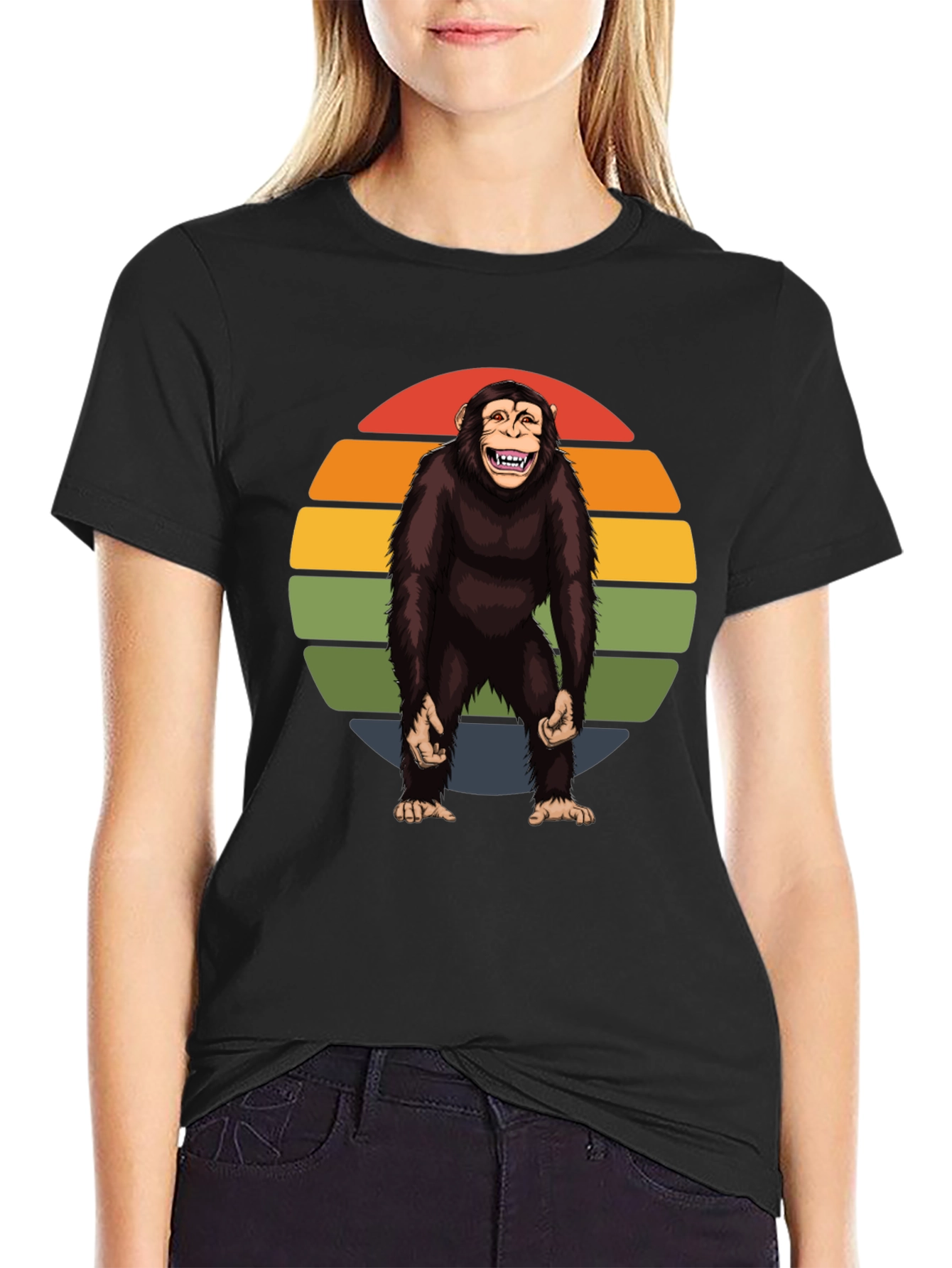 Black Retro Monkey Graphic Tee - Hilarious Ape Design view 2