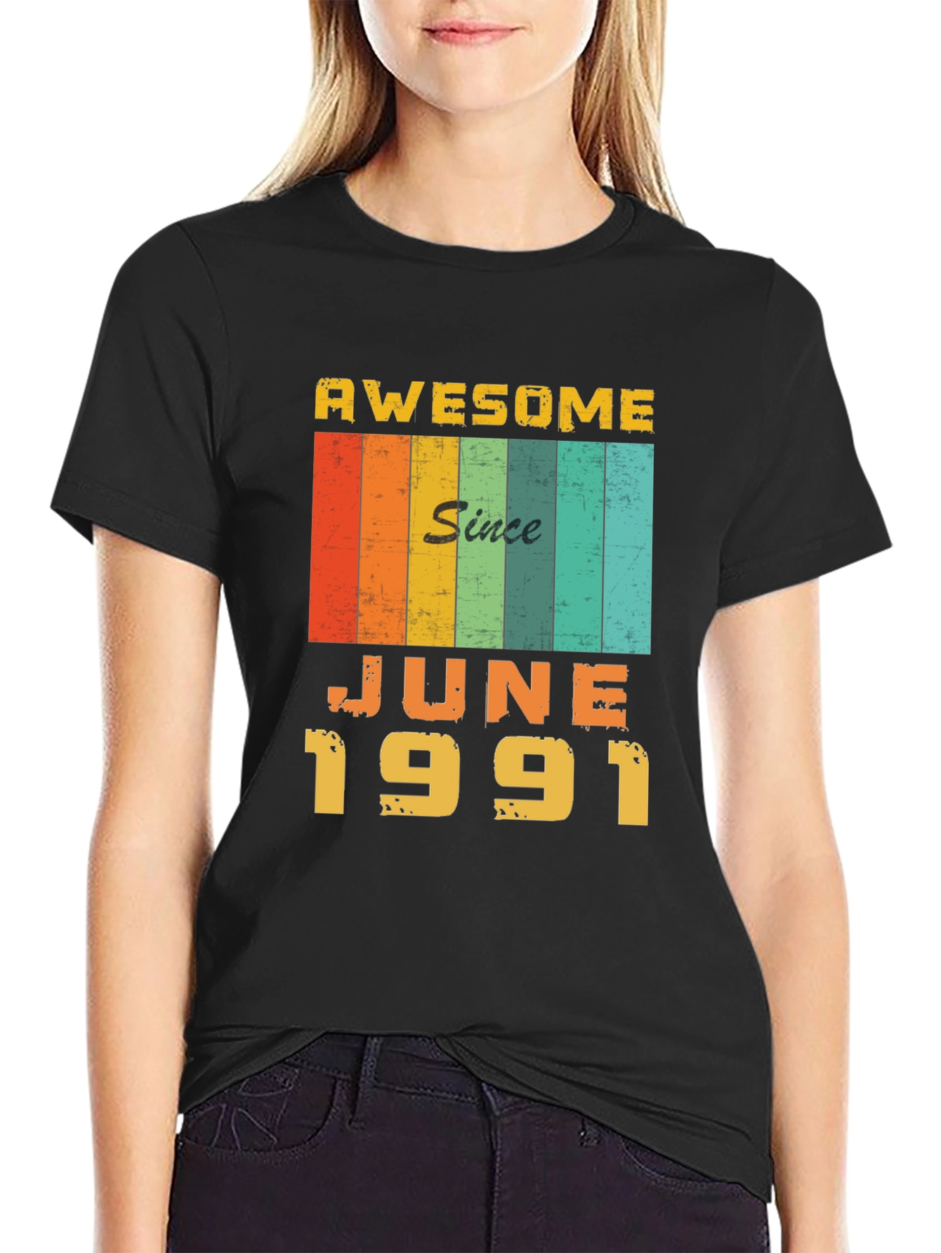 Black Awesome Since June 1991 Birthday T-Shirt view 2