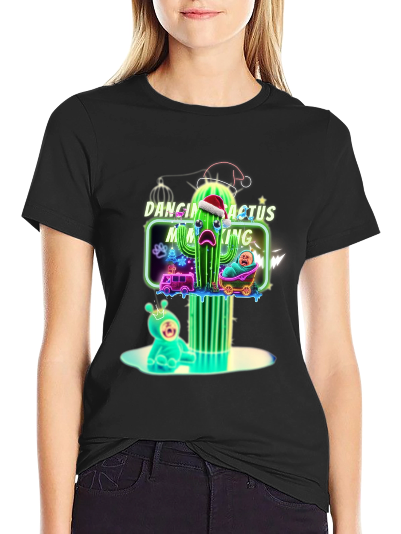 Black Dancing Cactus Making Me Cry T-Shirt - Funny Xmas Tee view 2
