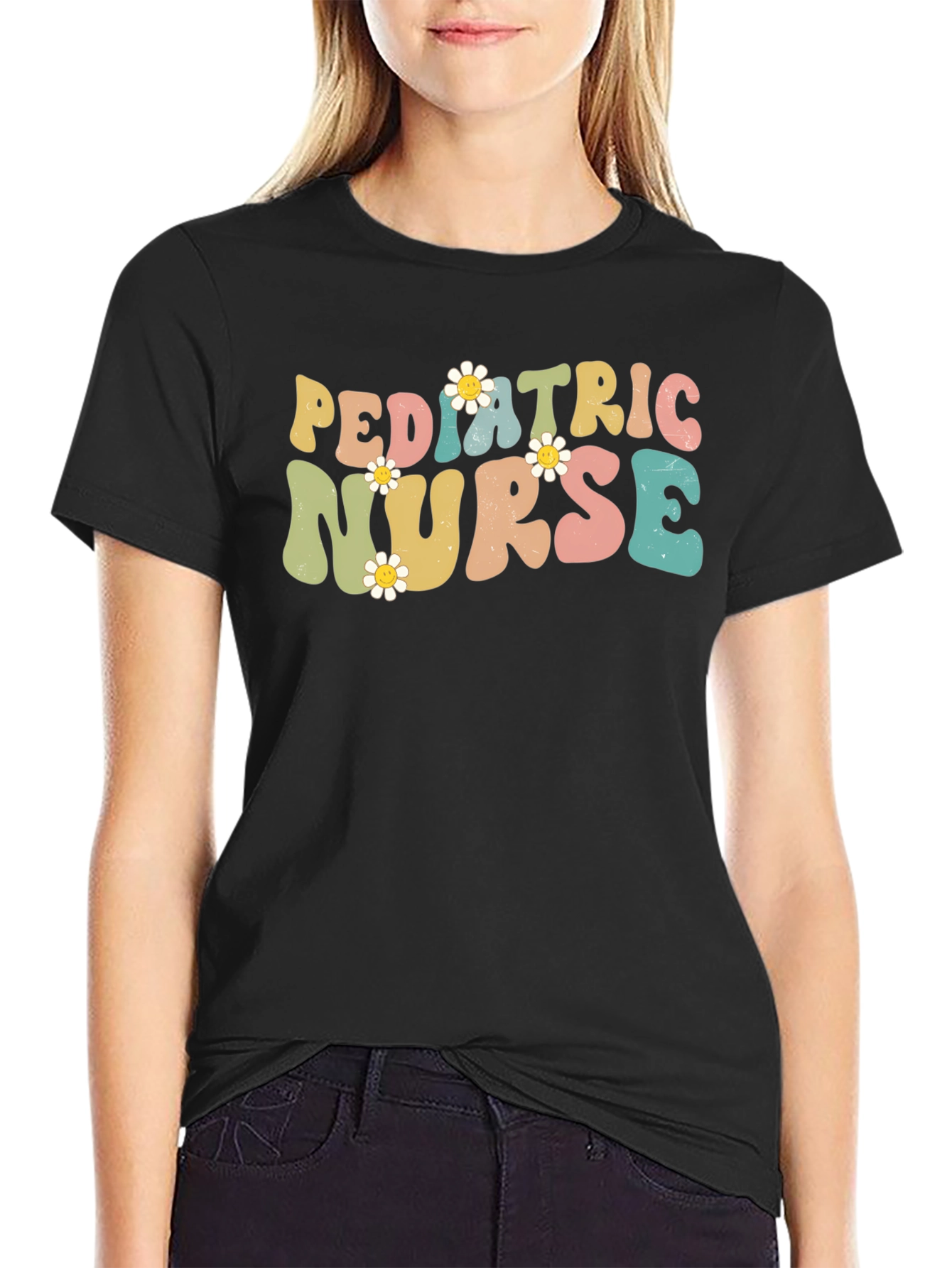 Pediatric Nurse T-Shirt, Retro Floral Design - 2