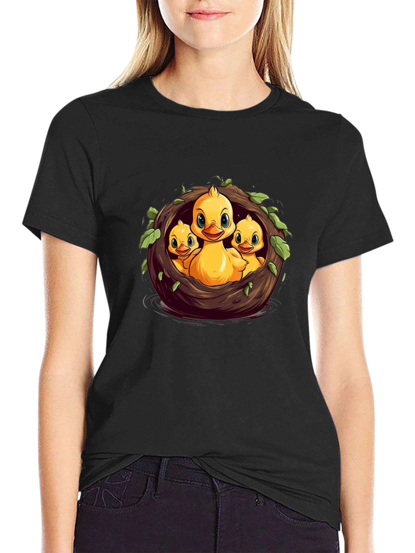 Black Cute Ducklings in Nest Graphic Black T-Shirt view 2