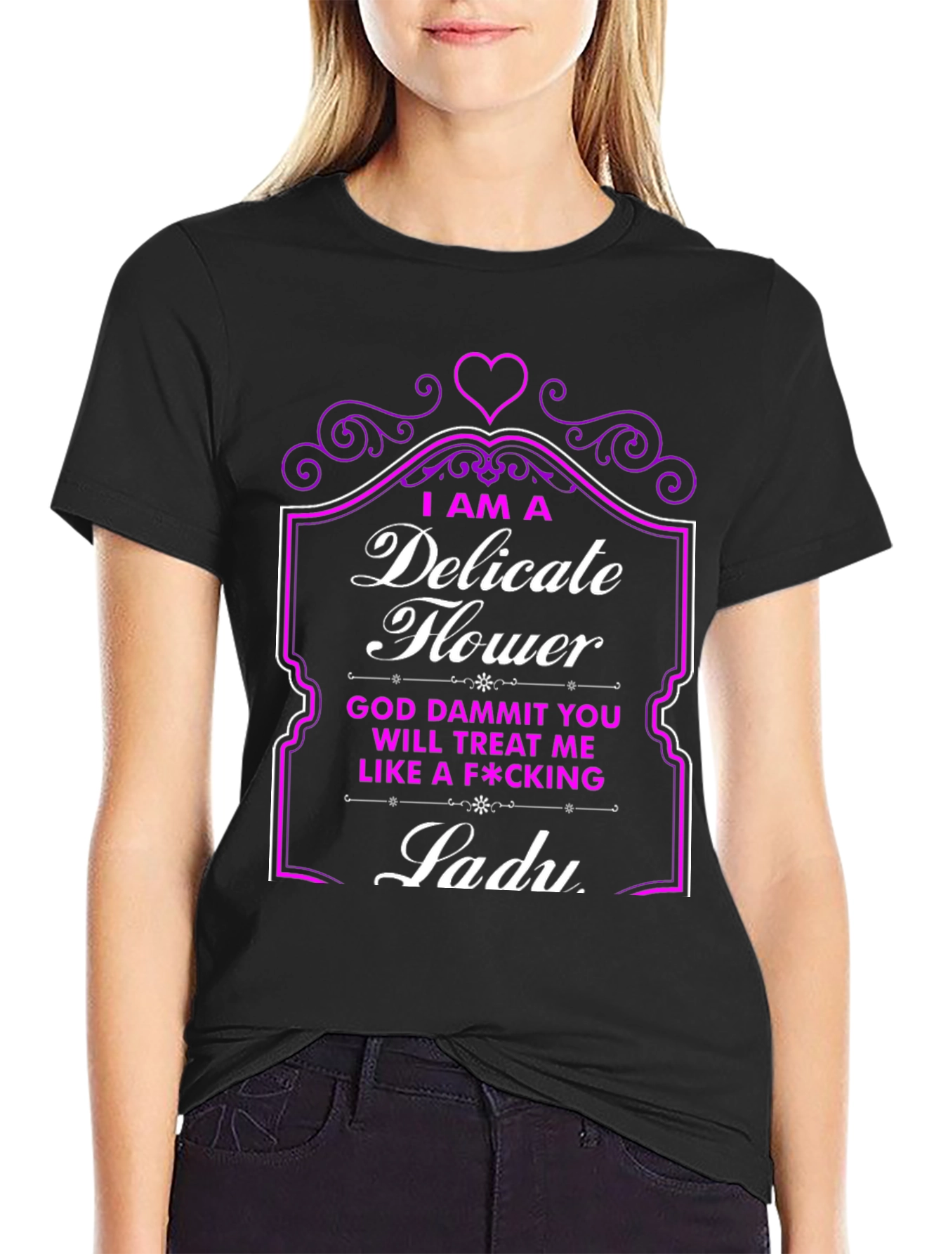 Black Delicate Flower Graphic Tee - Treat Me Like a Lady! view 2