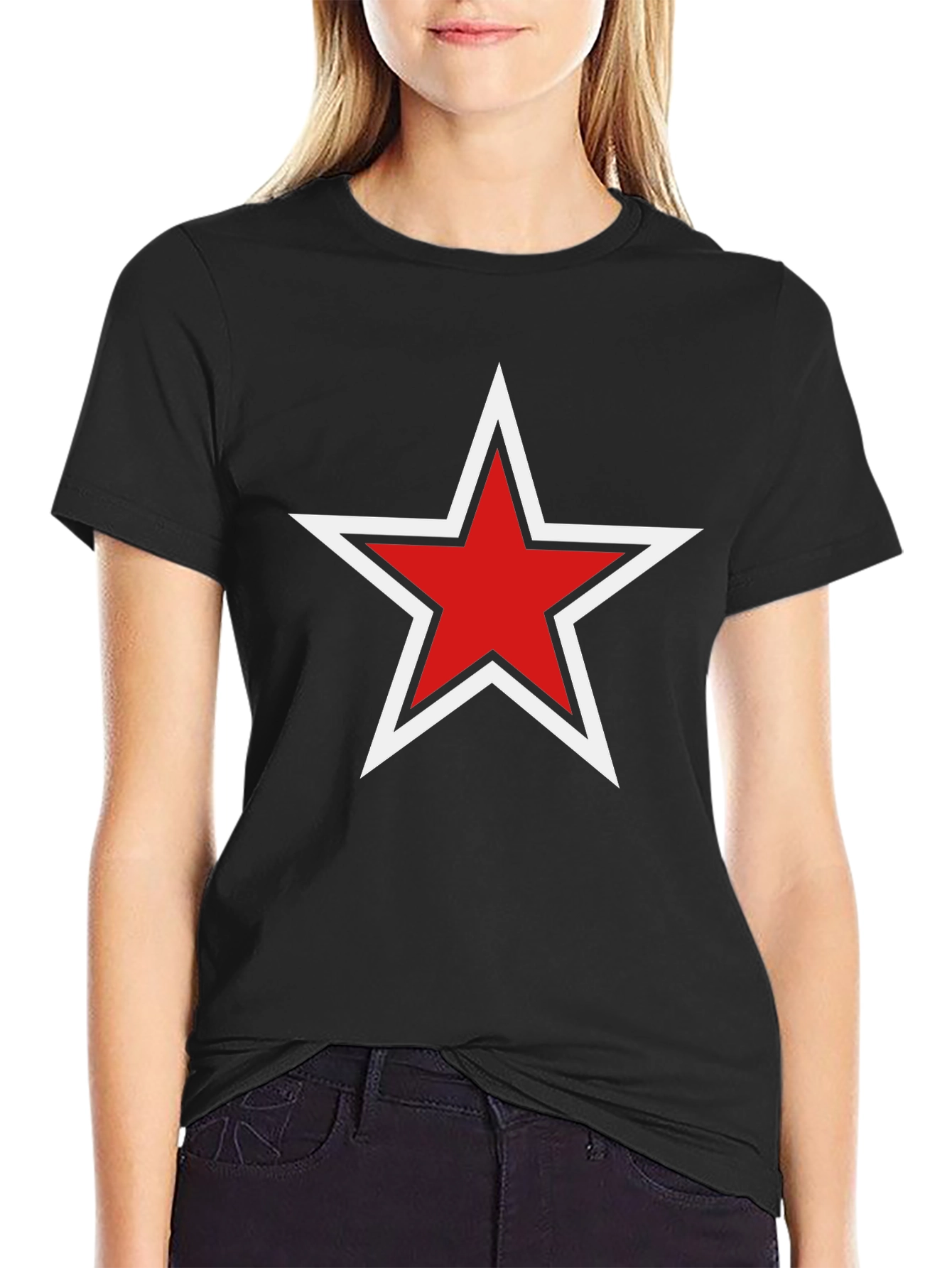 Black Red Star Graphic Black T-Shirt - Stylish Unisex Tee view 2
