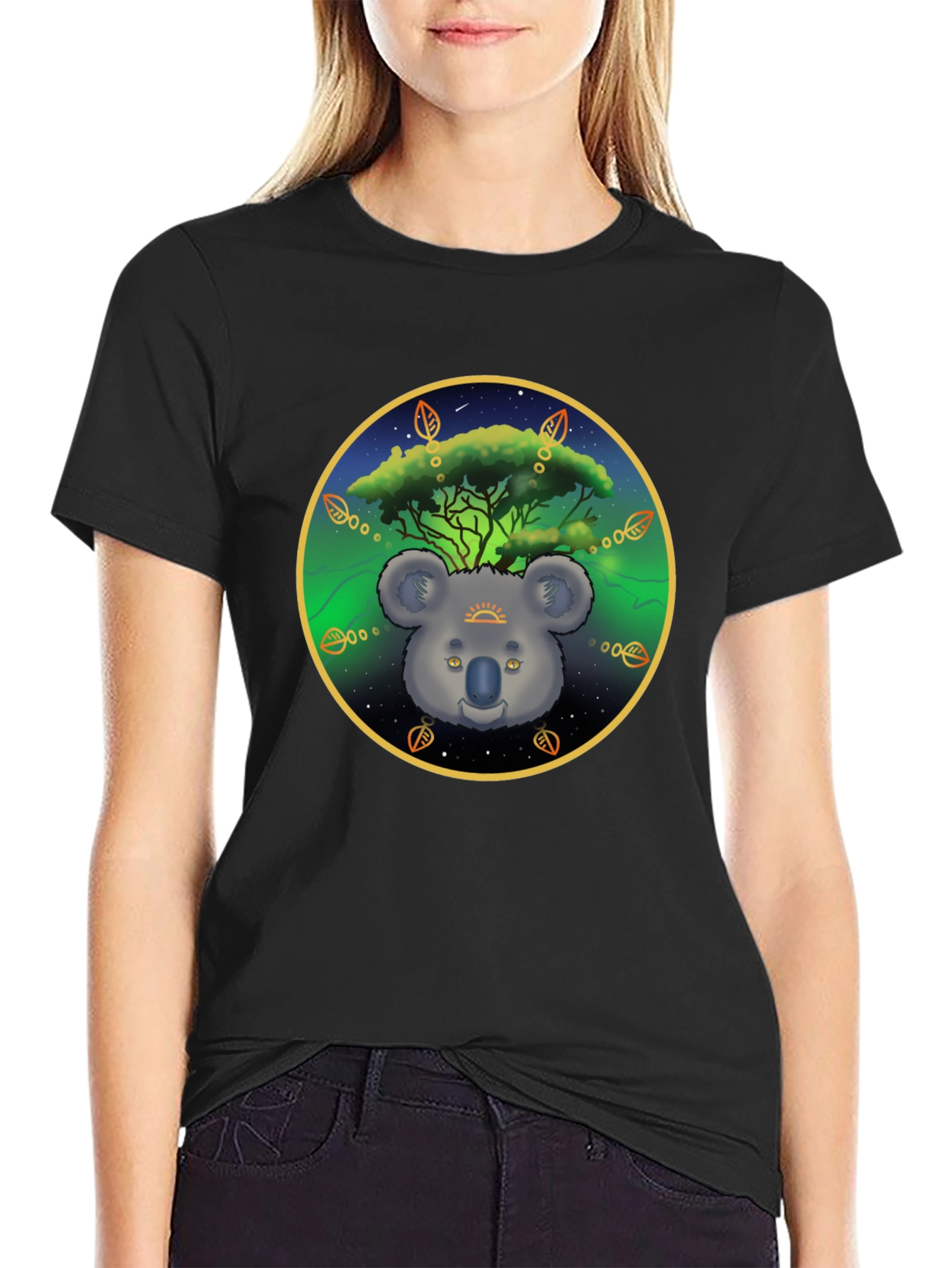 Black Koala Tree Graphic Tee - Unisex Black T-Shirt view 2