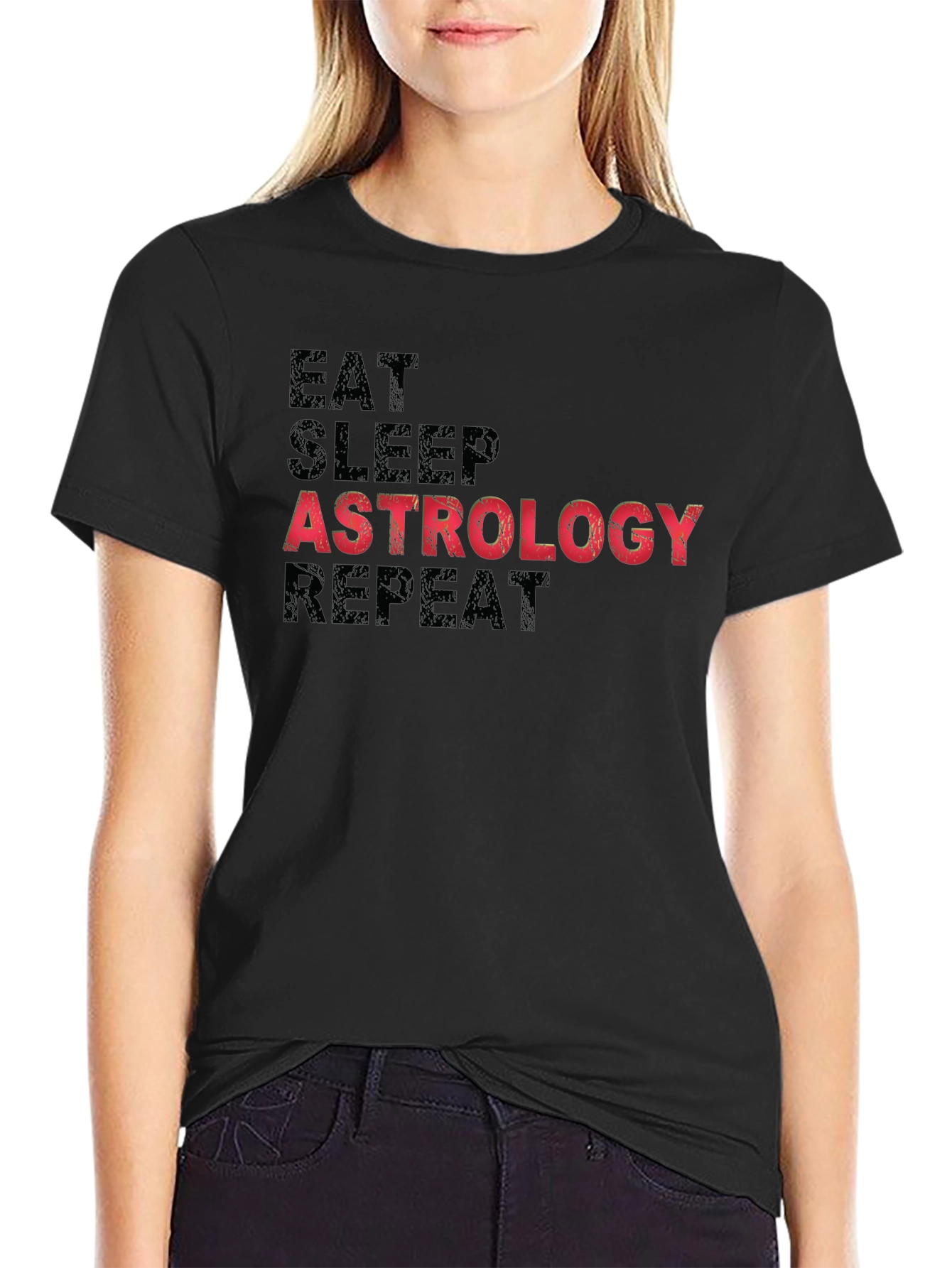 Black Astrology T-Shirt - Eat Sleep Repeat Graphic Tee view 2