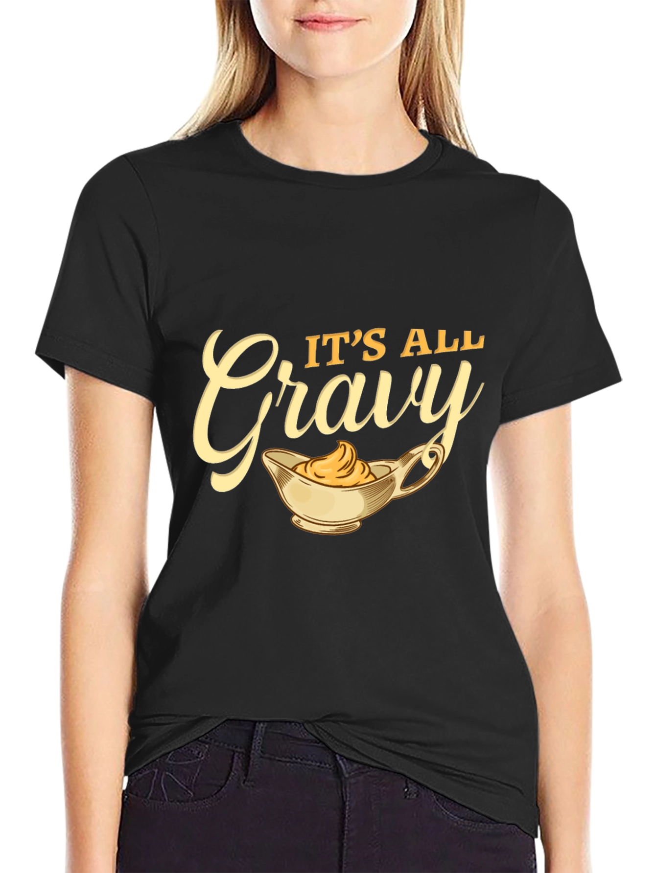 Black It's All Gravy T-Shirt - Black Cotton Blend view 2