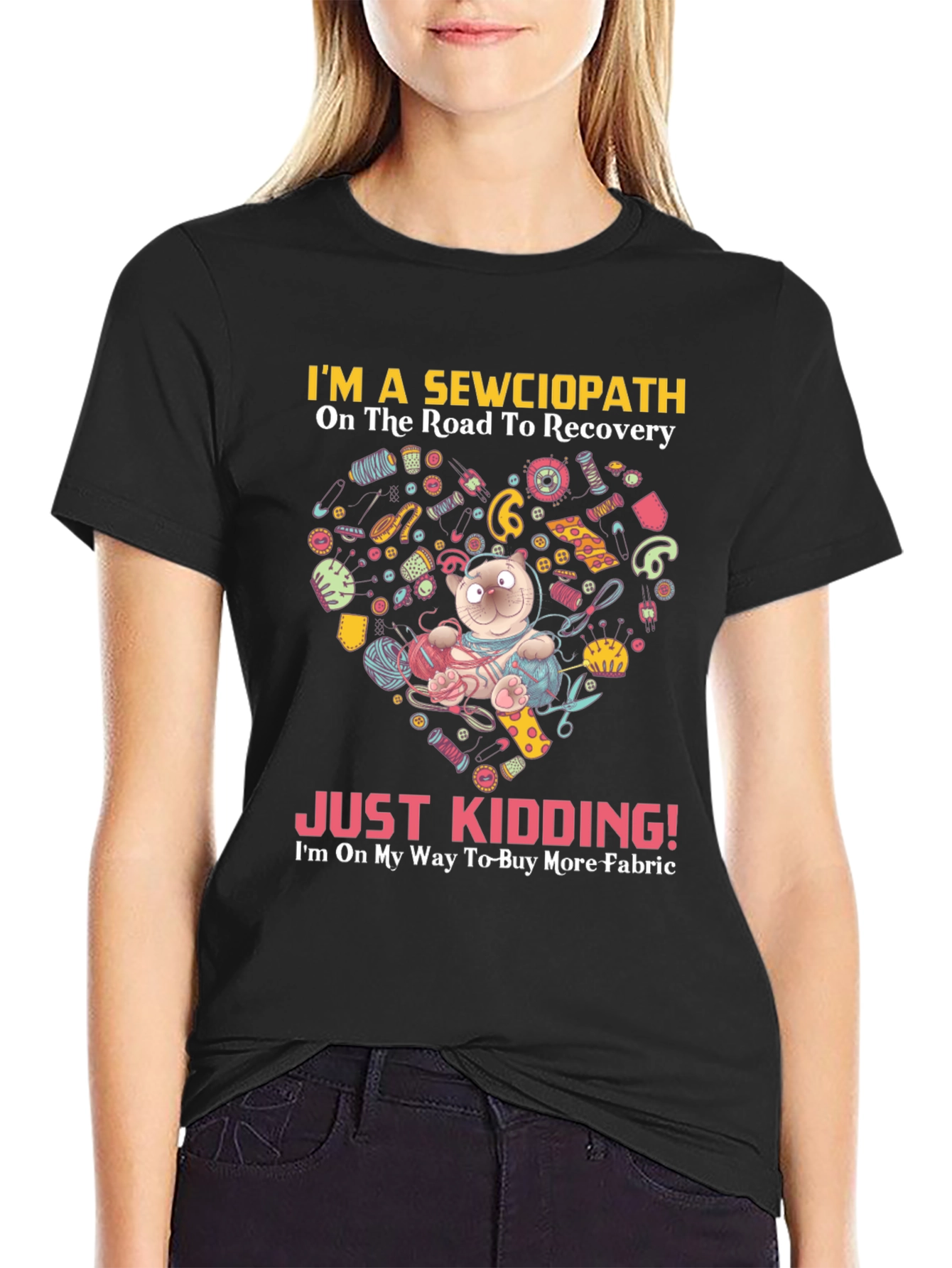 Black Sewciopath T-Shirt - Funny Sewing Lover Gift view 2