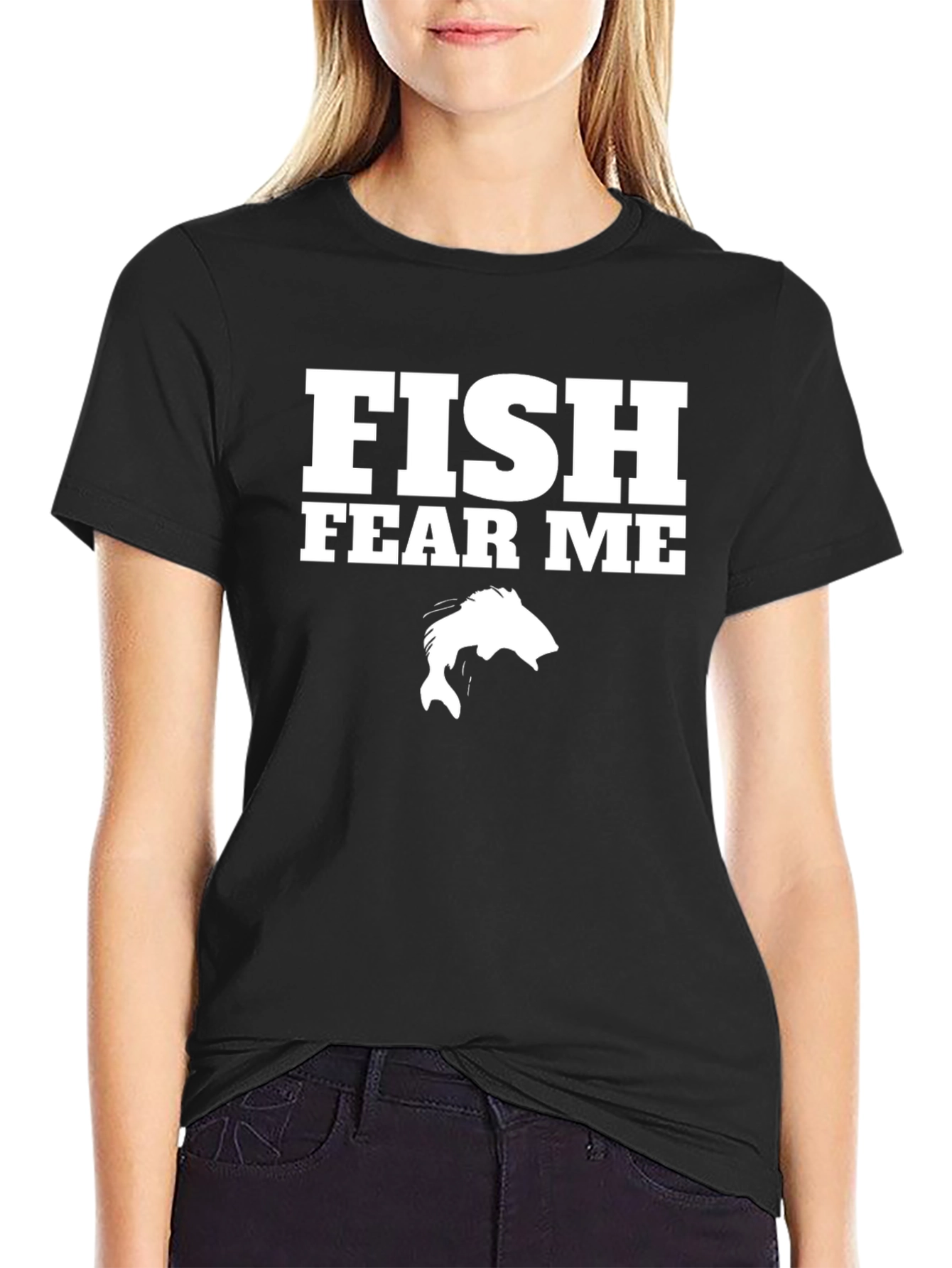 Black Fish Fear Me Graphic Print Black Cotton T-Shirt view 2