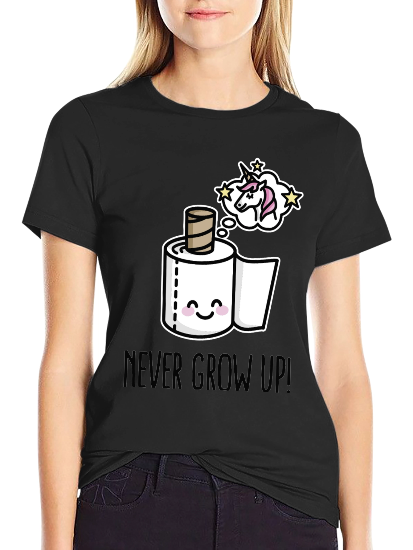 Black Never Grow Up T-Shirt: Unicorn Toilet Paper Dream view 2