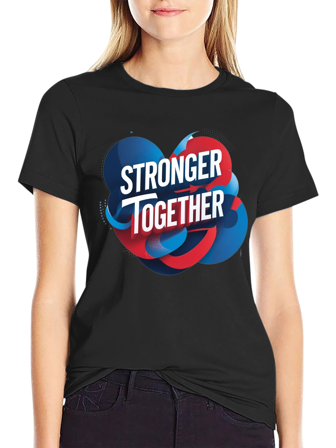 Black Stronger Together Graphic Black T-Shirt view 2