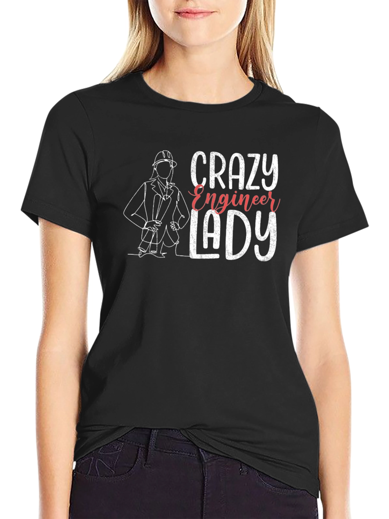Black Crazy Engineer Lady T-Shirt - Black Tee view 2