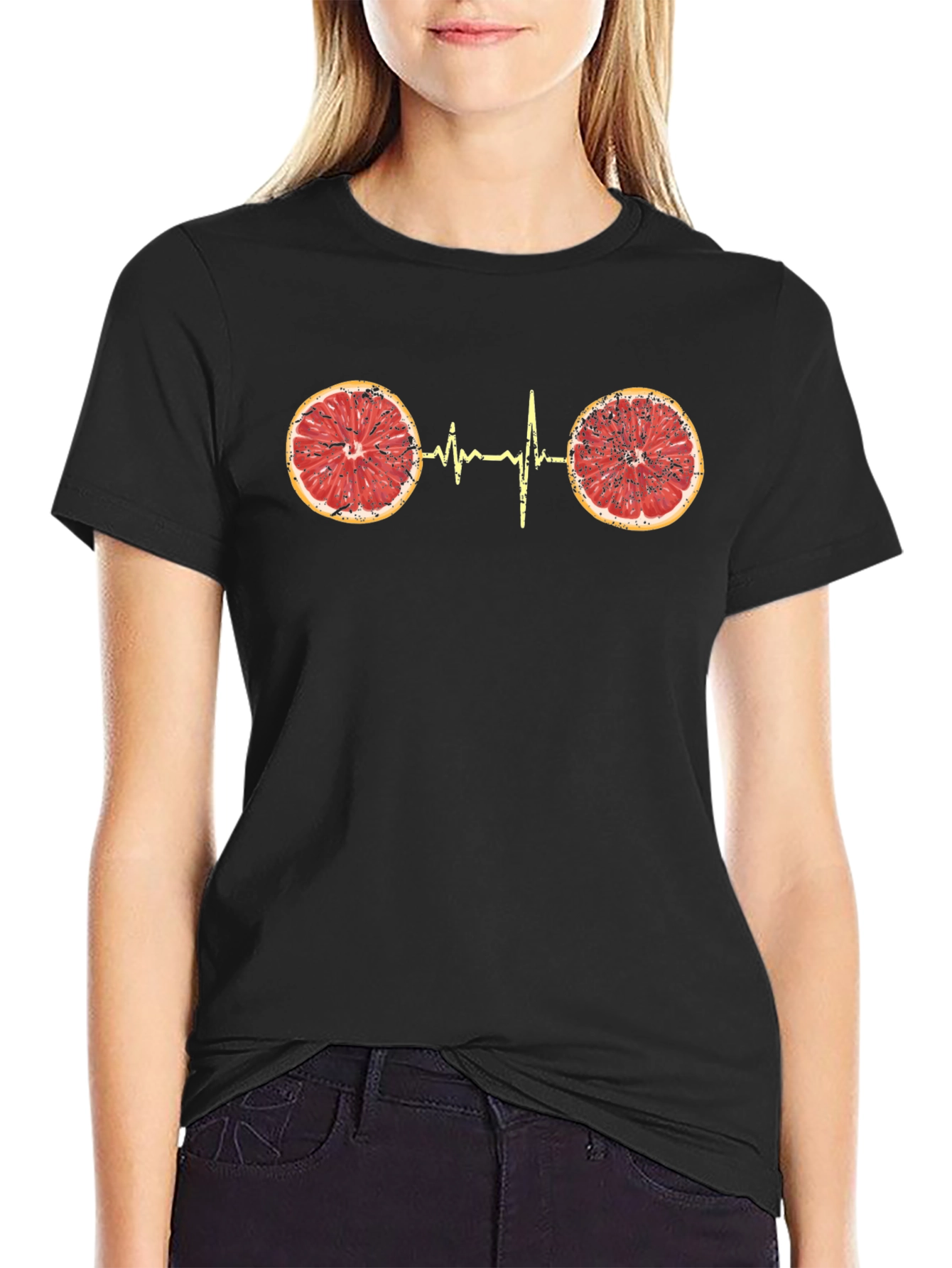 Black Citrus Heartbeat Graphic Tee - Unique Novelty T-Shirt view 2