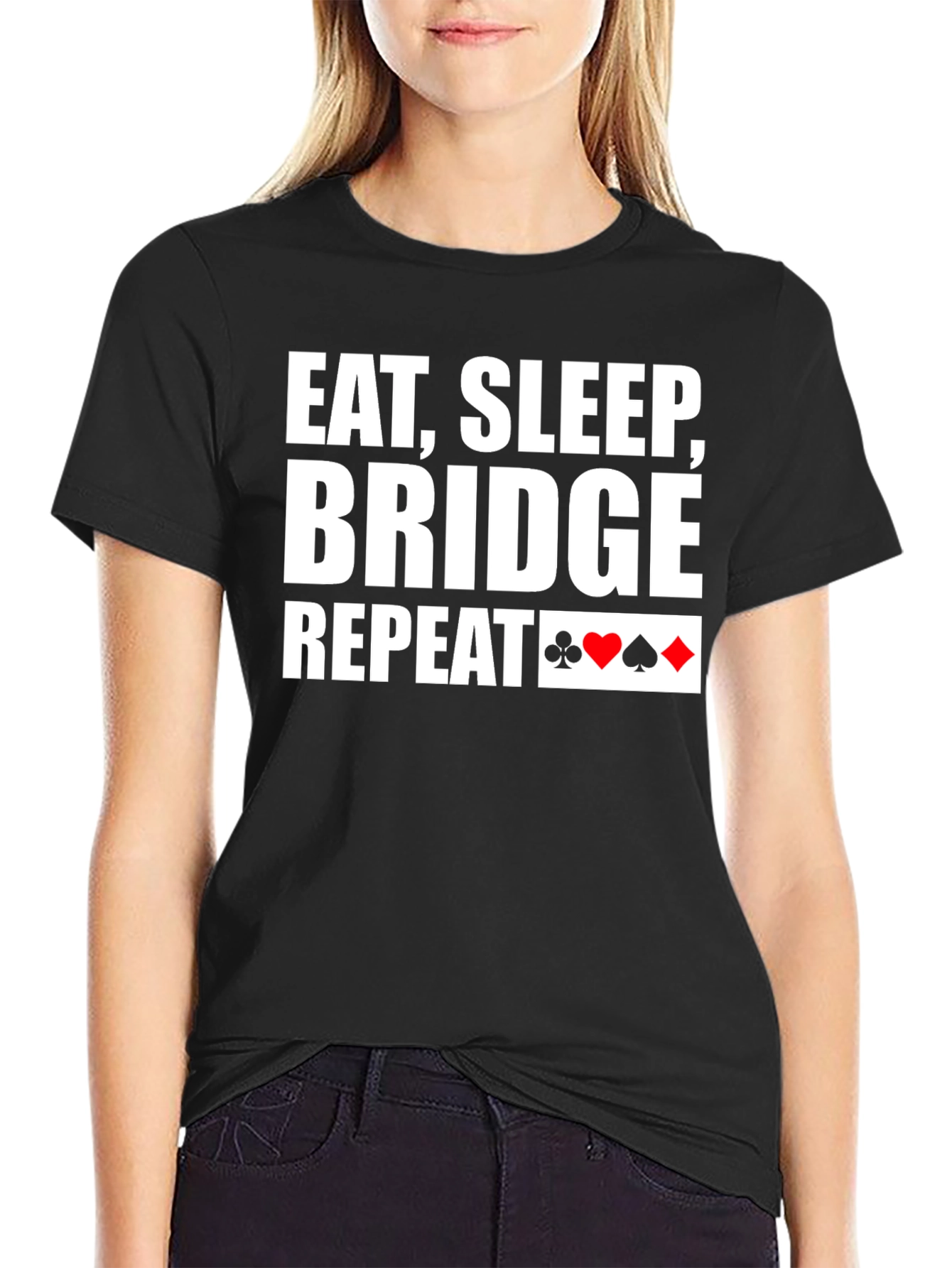 Black Eat, Sleep, Bridge, Repeat Black T-Shirt view 2