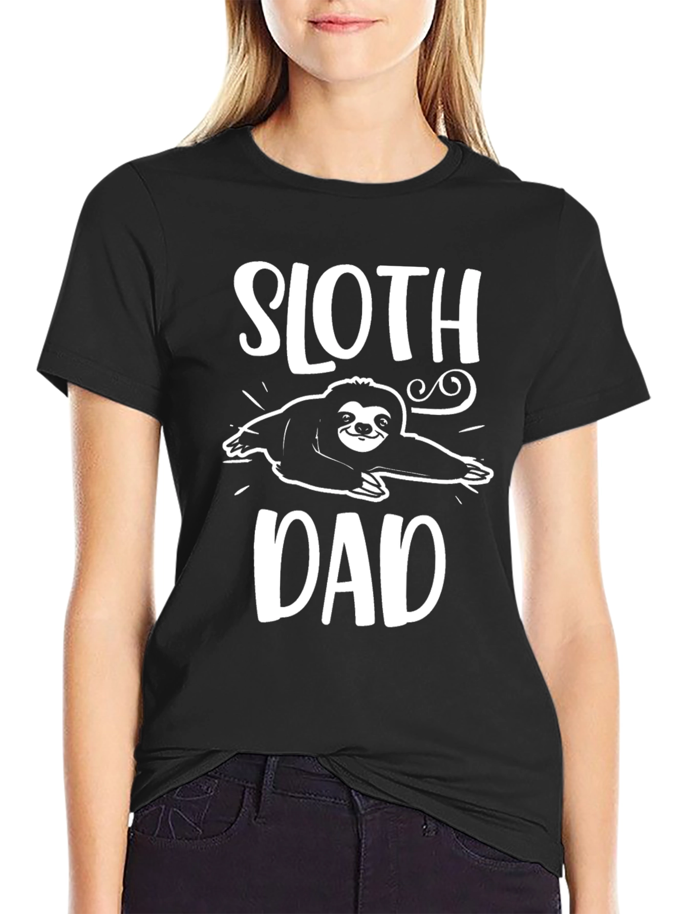 Black Sloth Dad Graphic Tee - Black Cotton Blend T-Shirt view 2