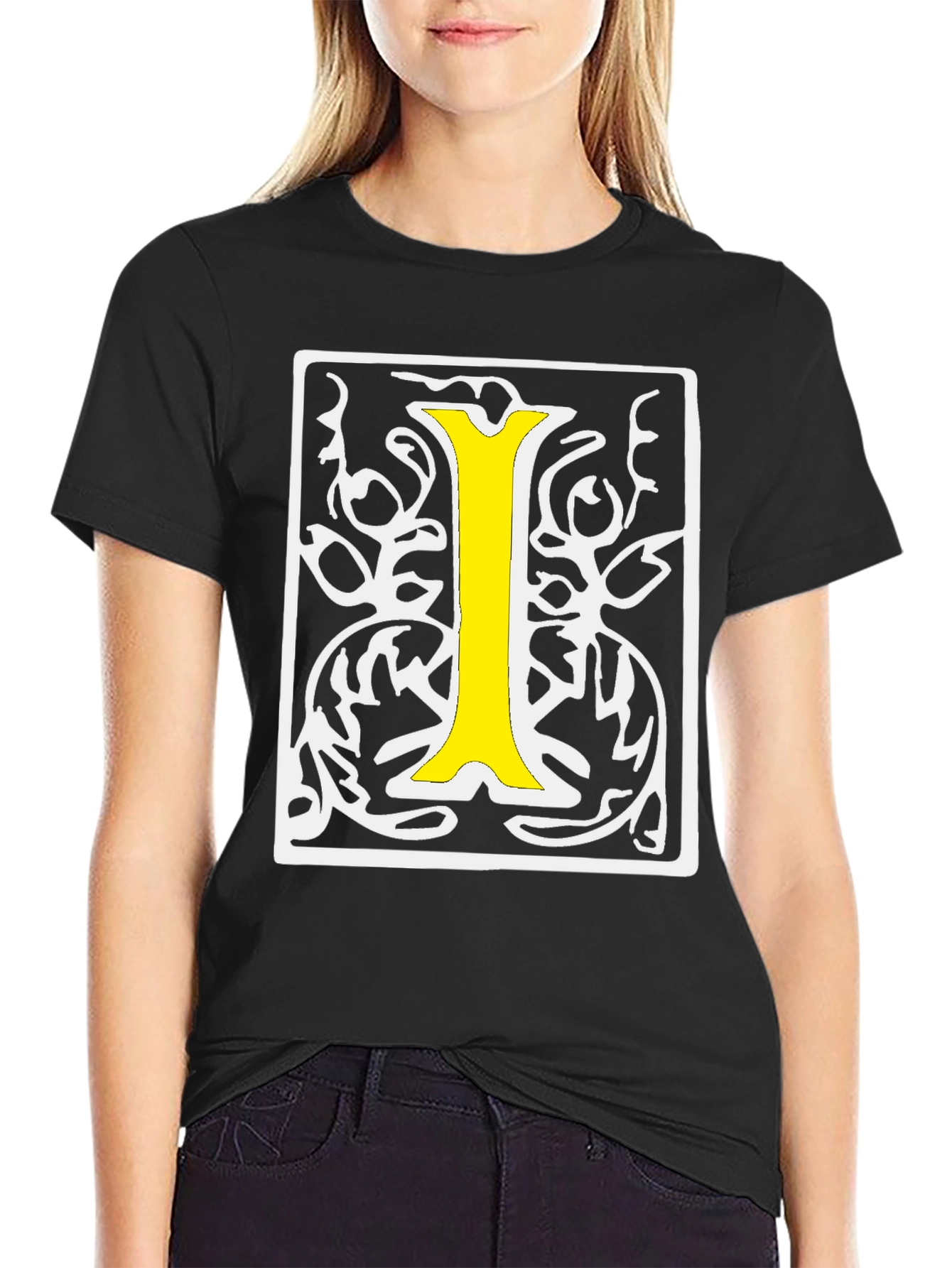 Letter I Graphic Tee - Vintage Style Black T-Shirt - 2