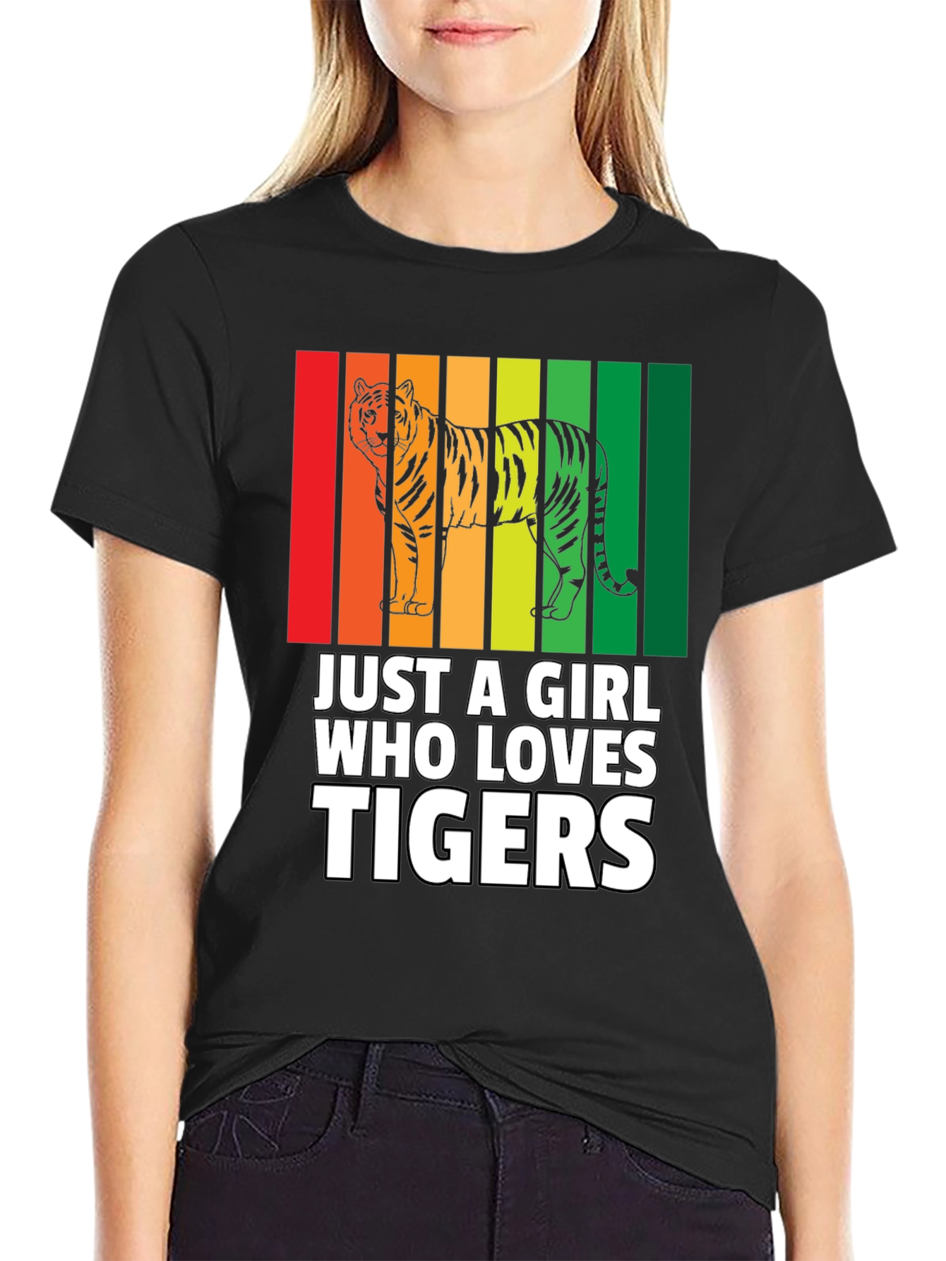 Black Just a Girl Who Loves Tigers T-Shirt view 2