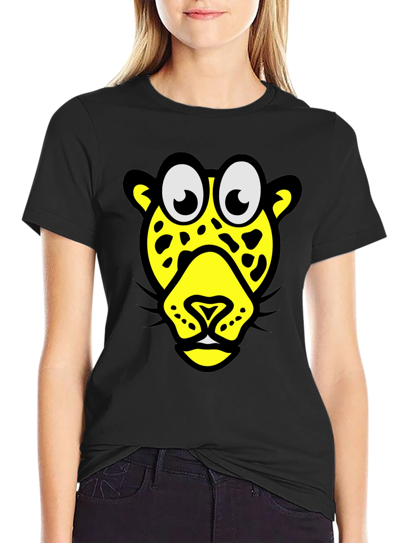 Black Funky Leopard Graphic Tee - Black Cotton T-Shirt view 2