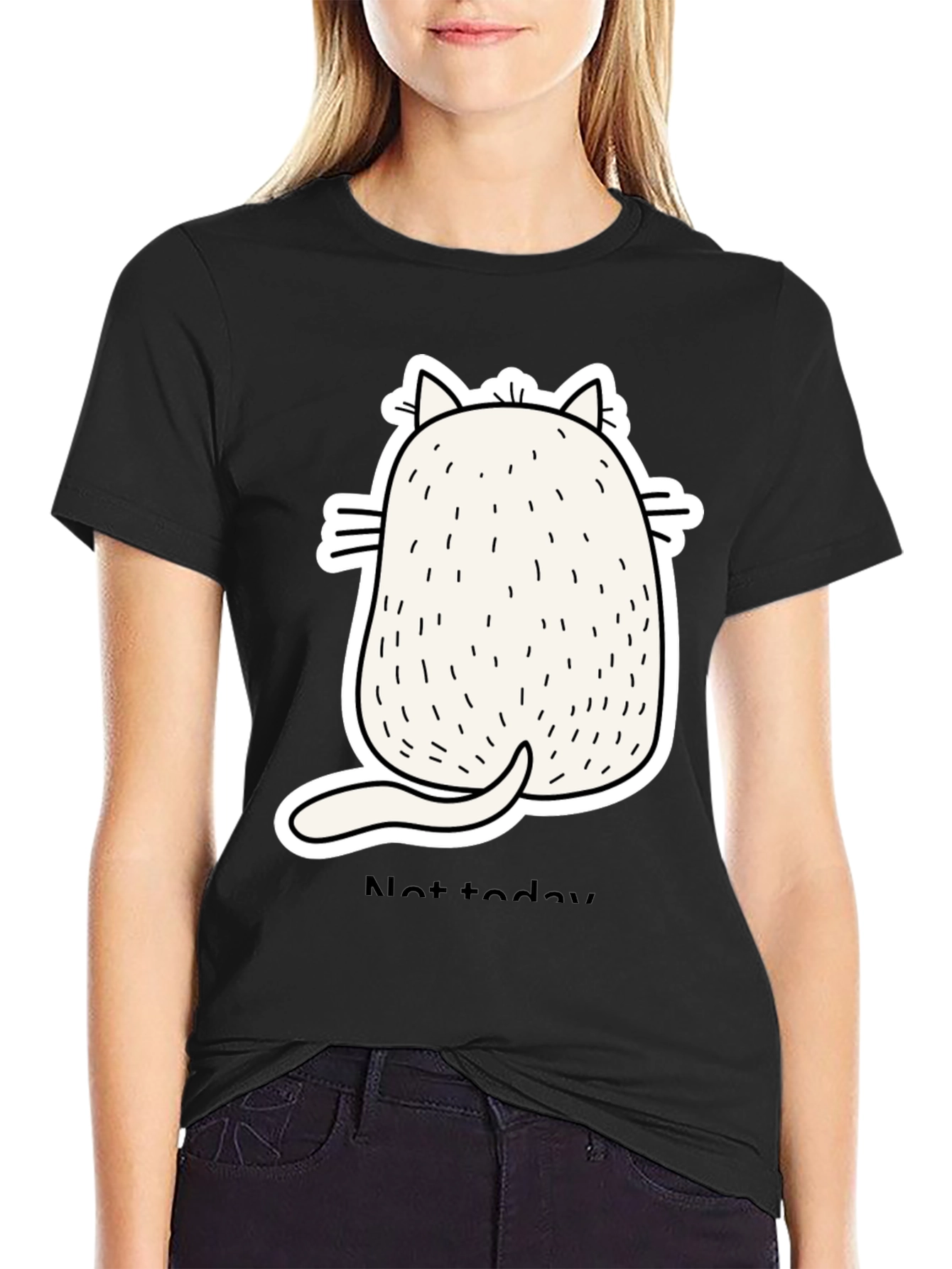 Black Funny Cat Back View Black T-Shirt - Not Today view 2