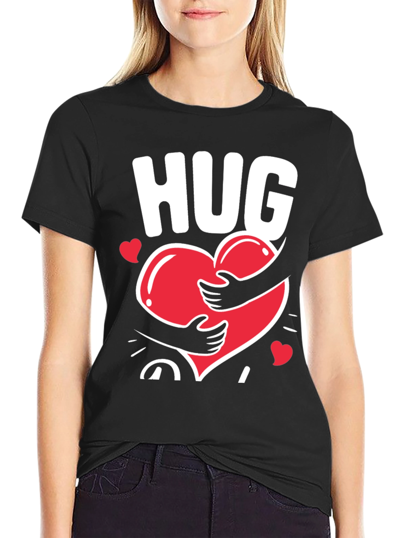 Black Hug Heart Graphic Tee - Black Casual T-Shirt view 2