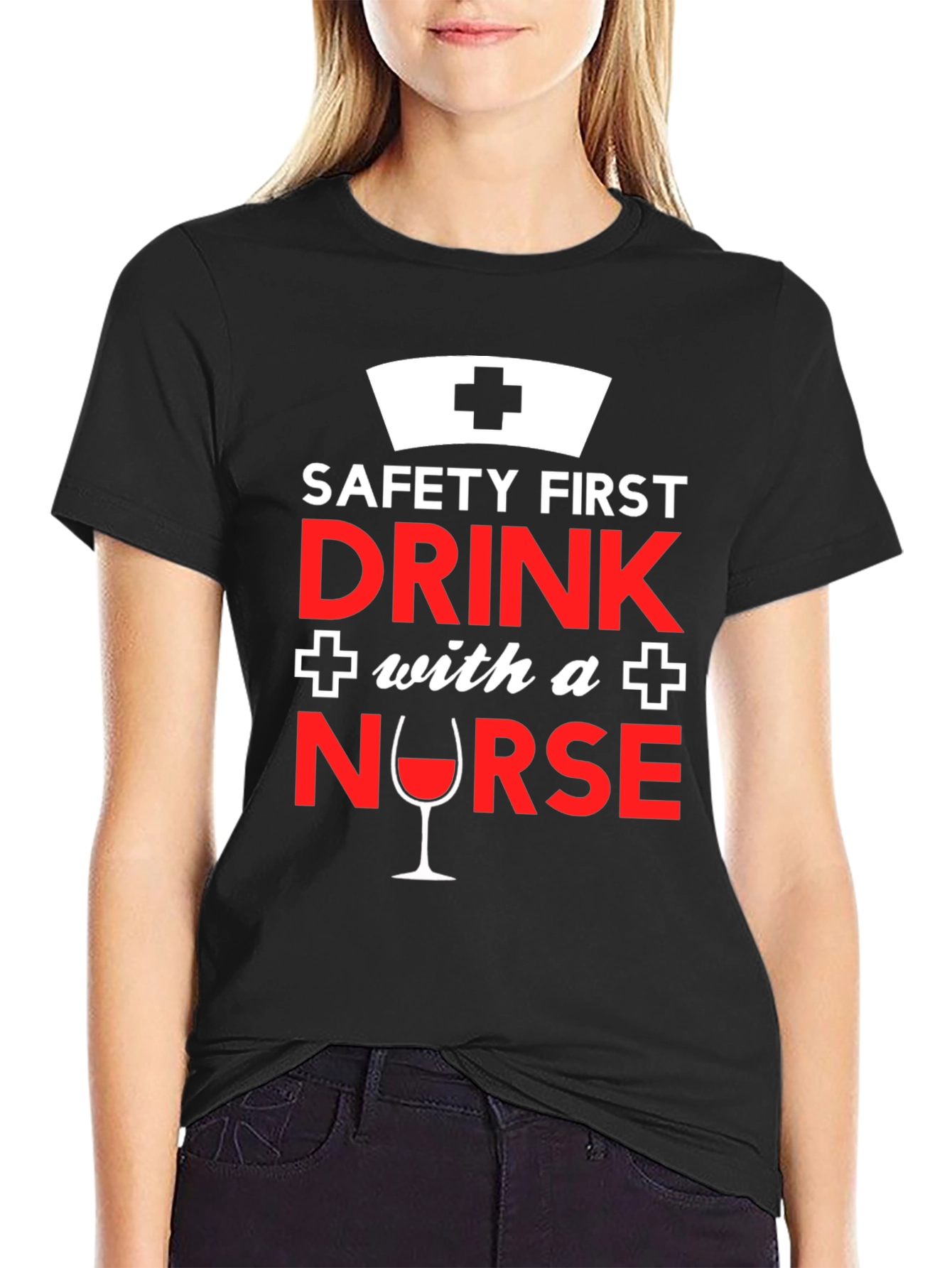 Black Funny Nurse T-Shirt: Safety First, Drink With a Nurse! view 2