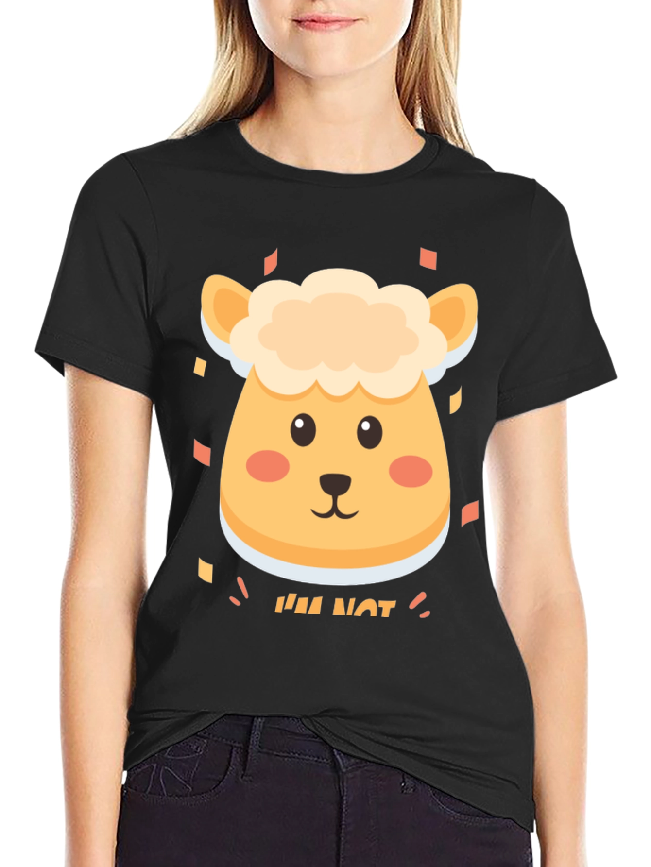 Black Cute Sheep I'm Not T-Shirt - Soft Cotton Blend view 2