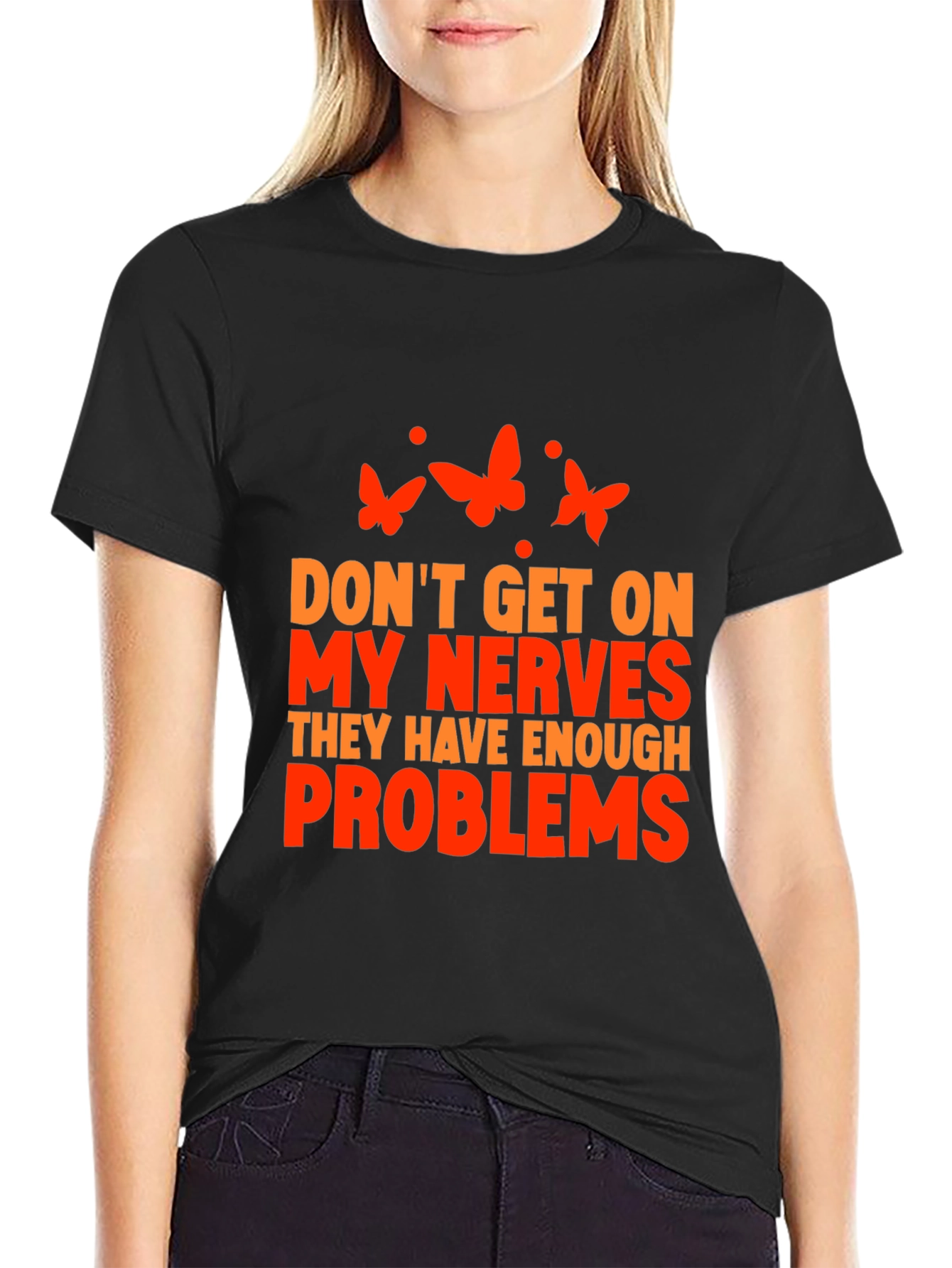 Black Funny Sarcastic Graphic Tee - Don't Get on My Nerves! view 2