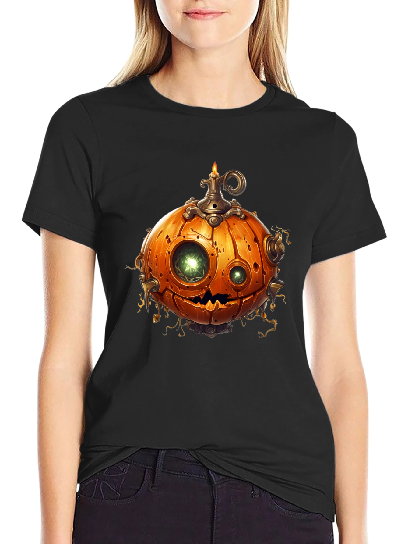 Black Steampunk Pumpkin T-Shirt - Halloween Style view 2