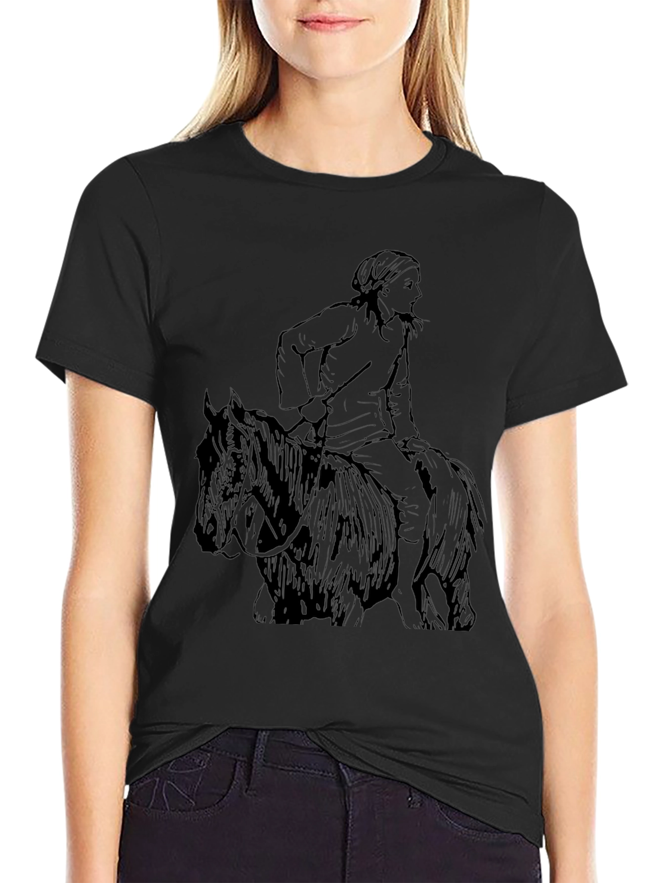Black T-Shirt with Equestrian Graphic Tee - 2
