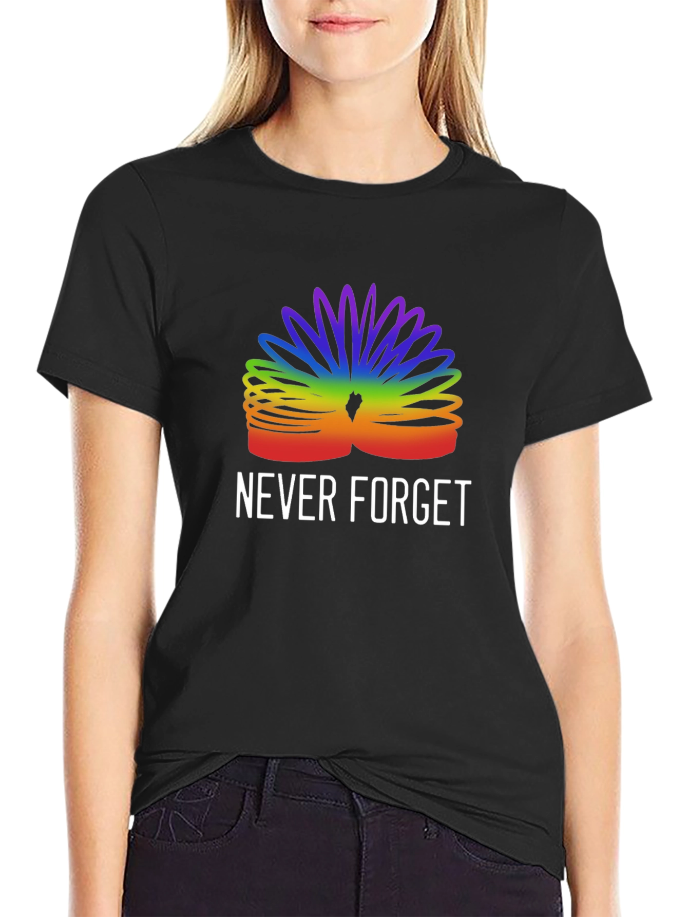 Black Rainbow Slinky Never Forget Tee view 2