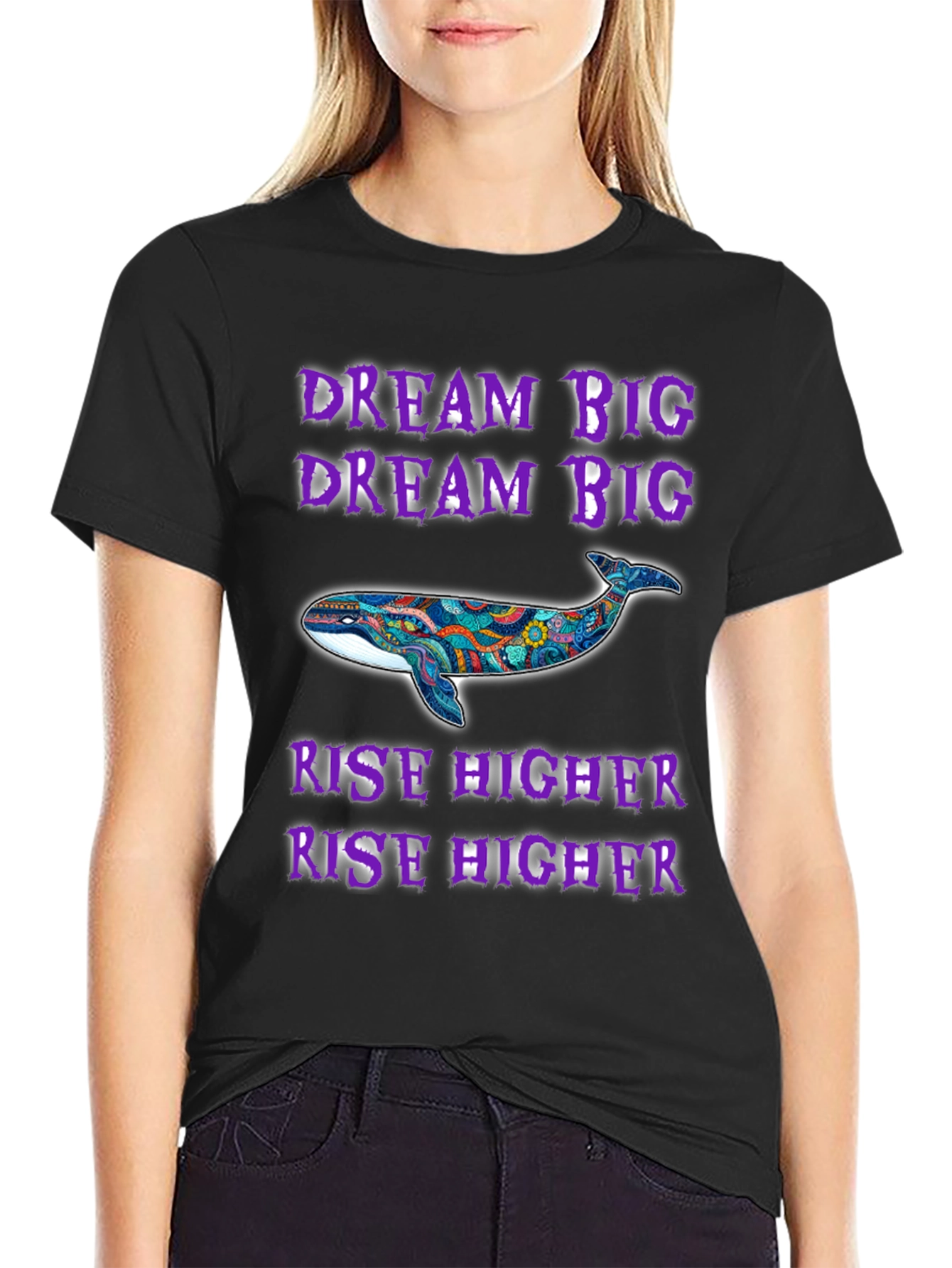 Black Dream Big Whale Graphic T-Shirt view 2