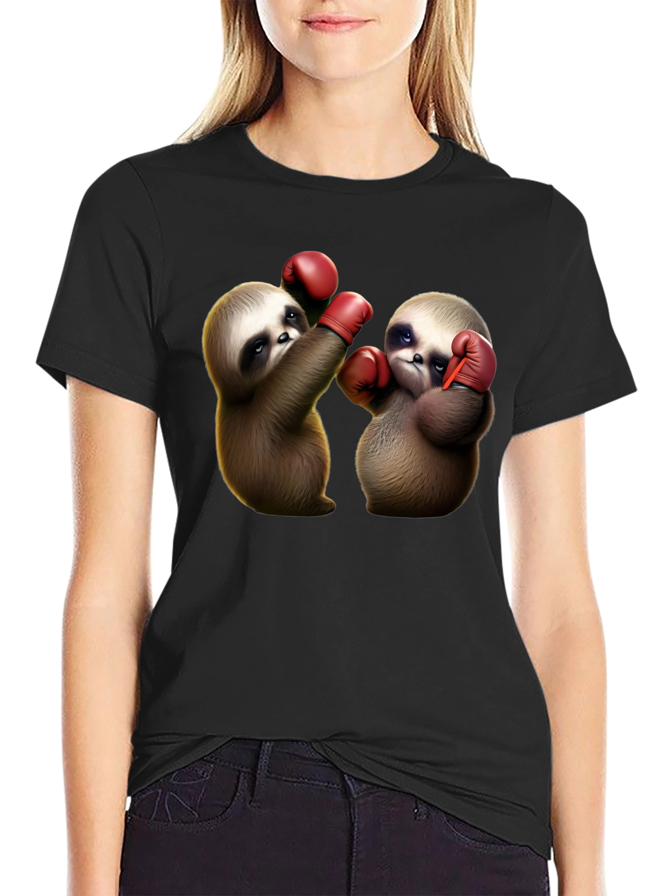 Black Boxing Sloth Graphic Tee view 2