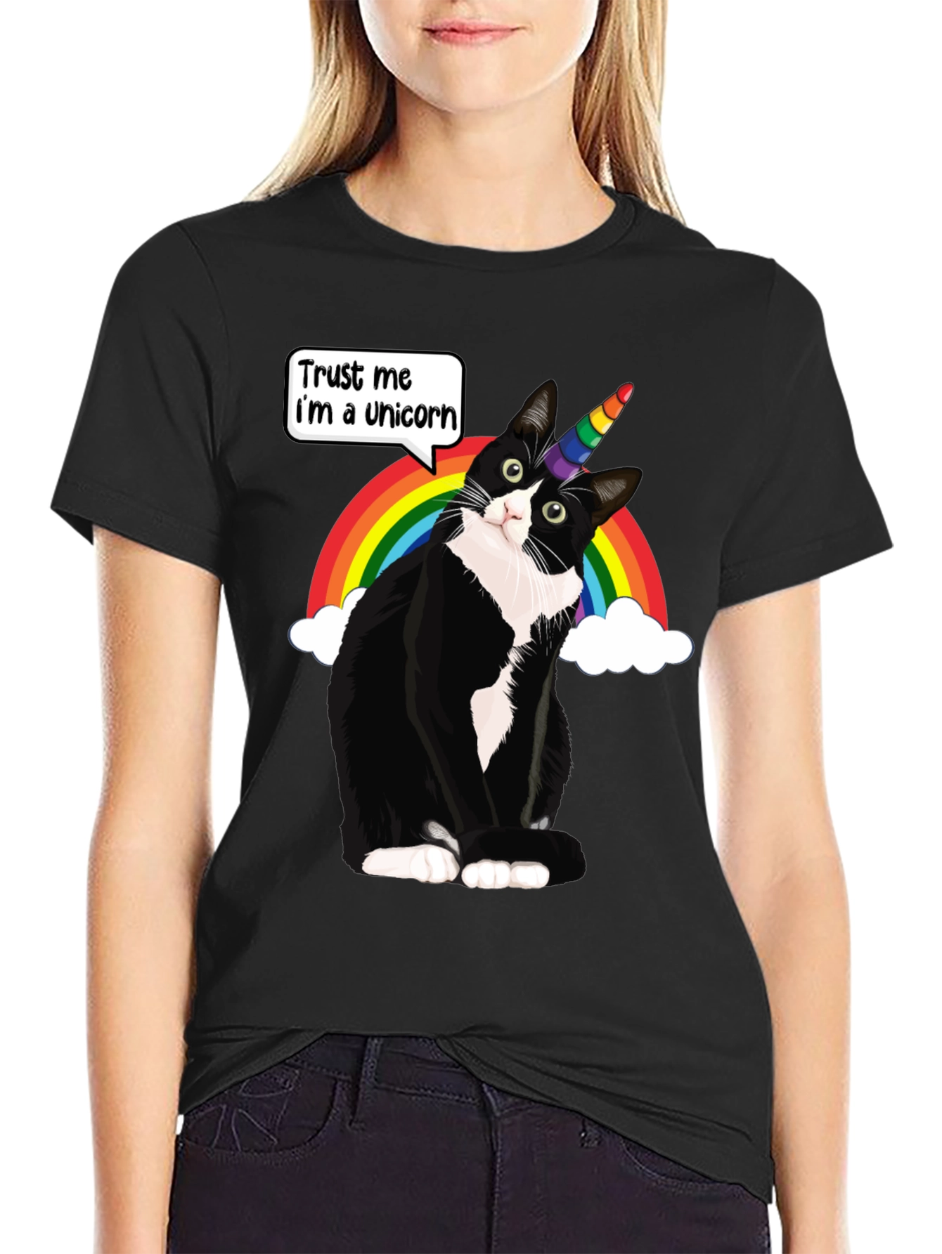 Black Unicorn Cat T-Shirt - Trust Me I'm a Unicorn view 2