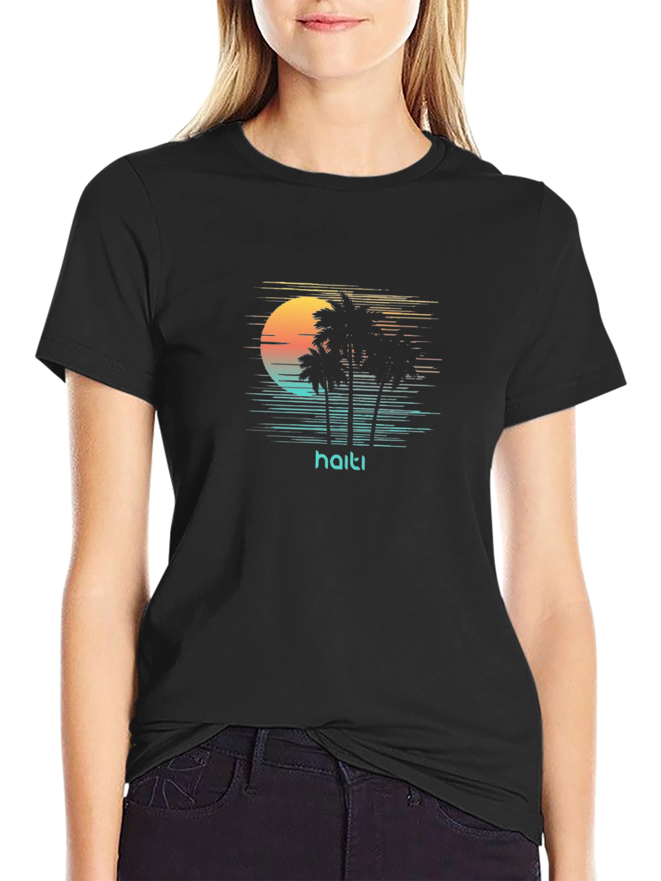 Black Haiti Retro Palm Tree T-Shirt - Island Vibes view 2